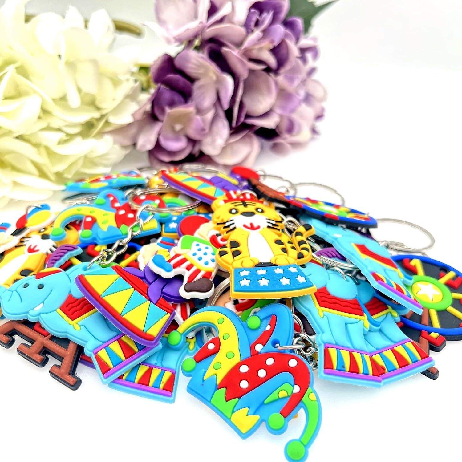 JZK 30 Pack Carnival Circus Keychain Set for Kids