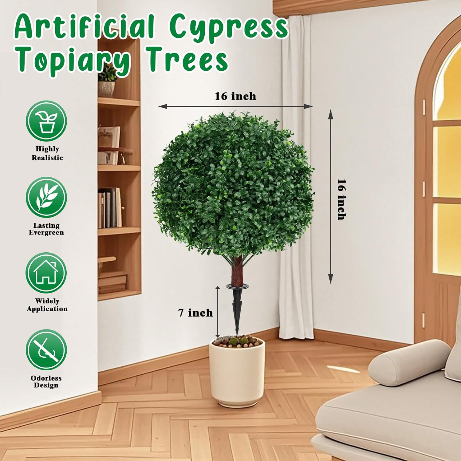 Grooy Artificial Boxwood Topiary Ball Tree Set of 2