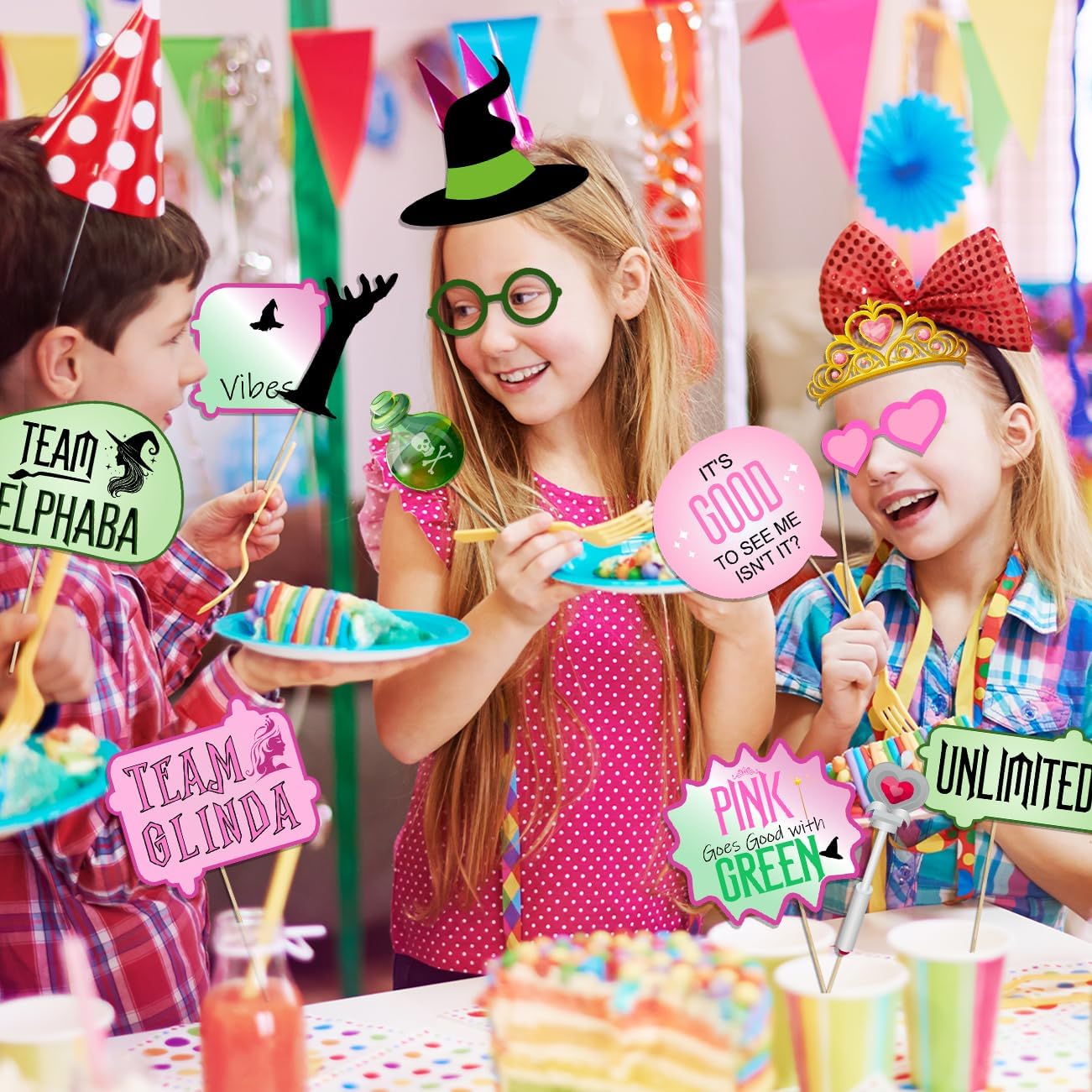 Pink Green and Black Witch Party Photo Booth Props Kit