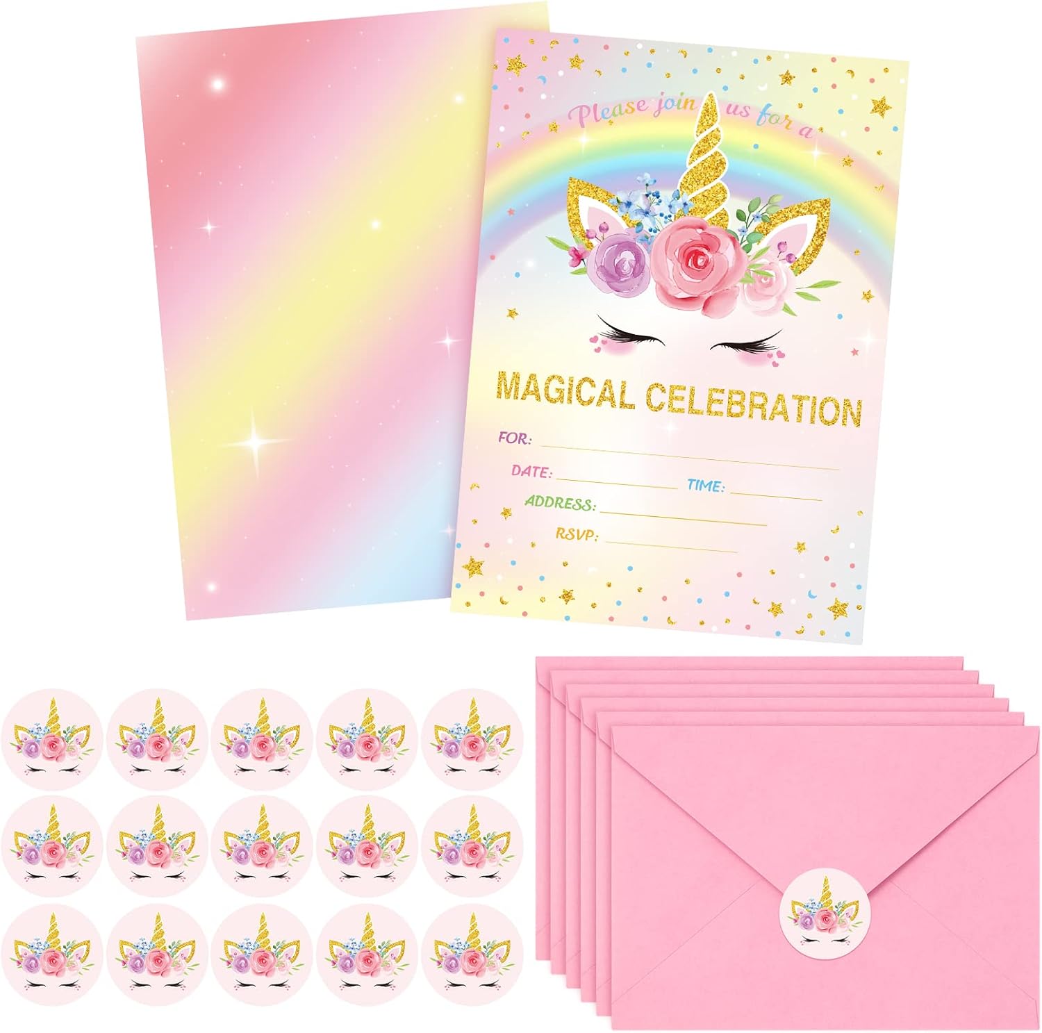 Tallew 24 Piece Unicorn Party Invitation Set