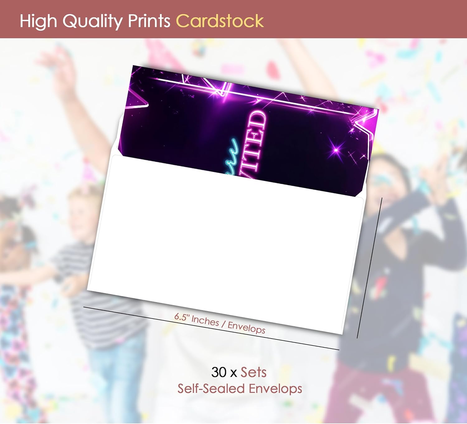 Neon Birthday Invitations 30 Sets with Envelopes