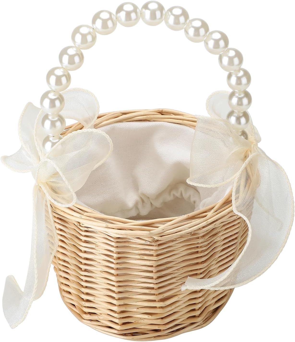 Classic Pearl Woven Hand Basket for Wedding Ceremony