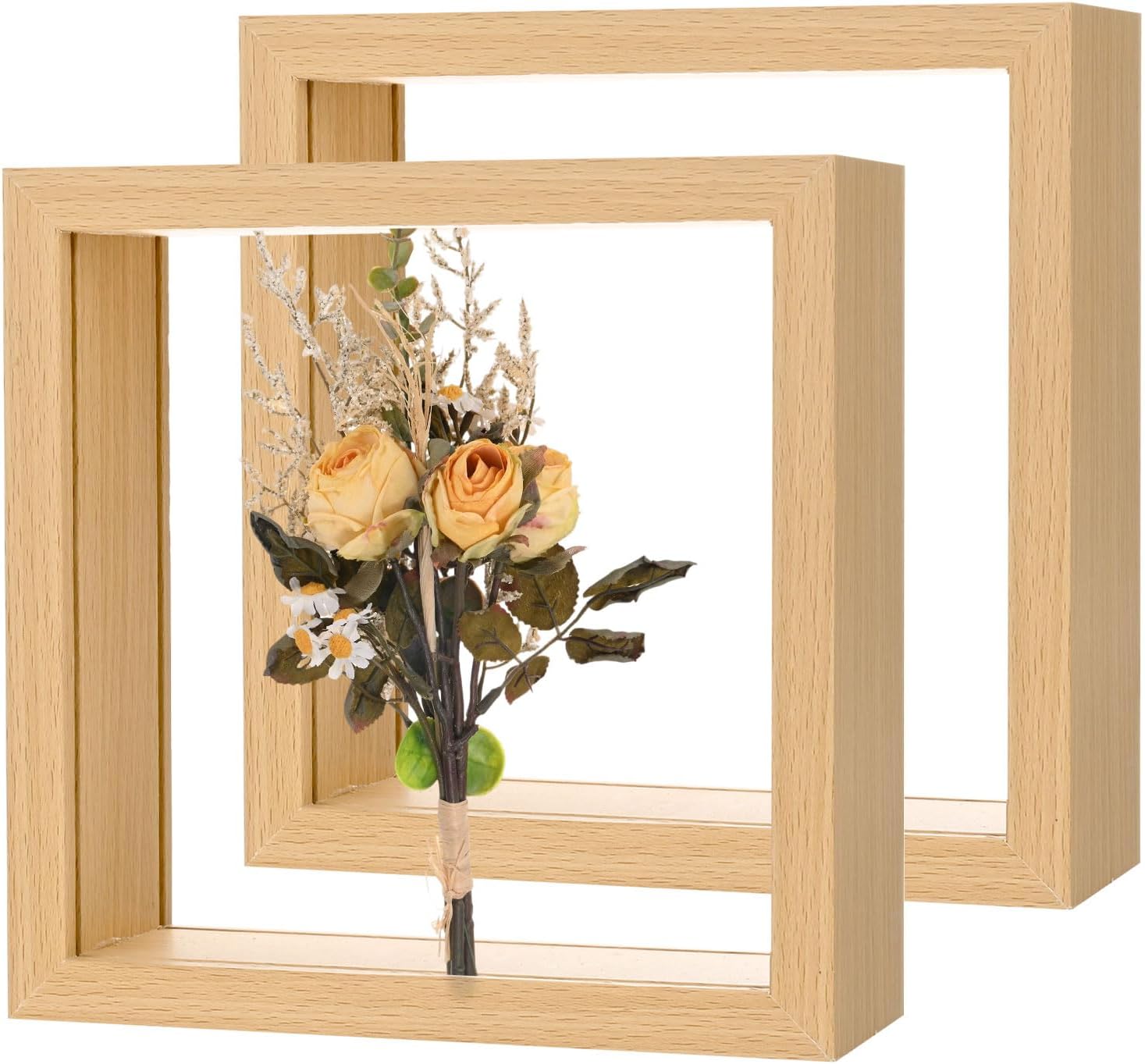 2-Pack Dried Flower Frame 6x6 Inch Double Acrylic Wood Display Frame