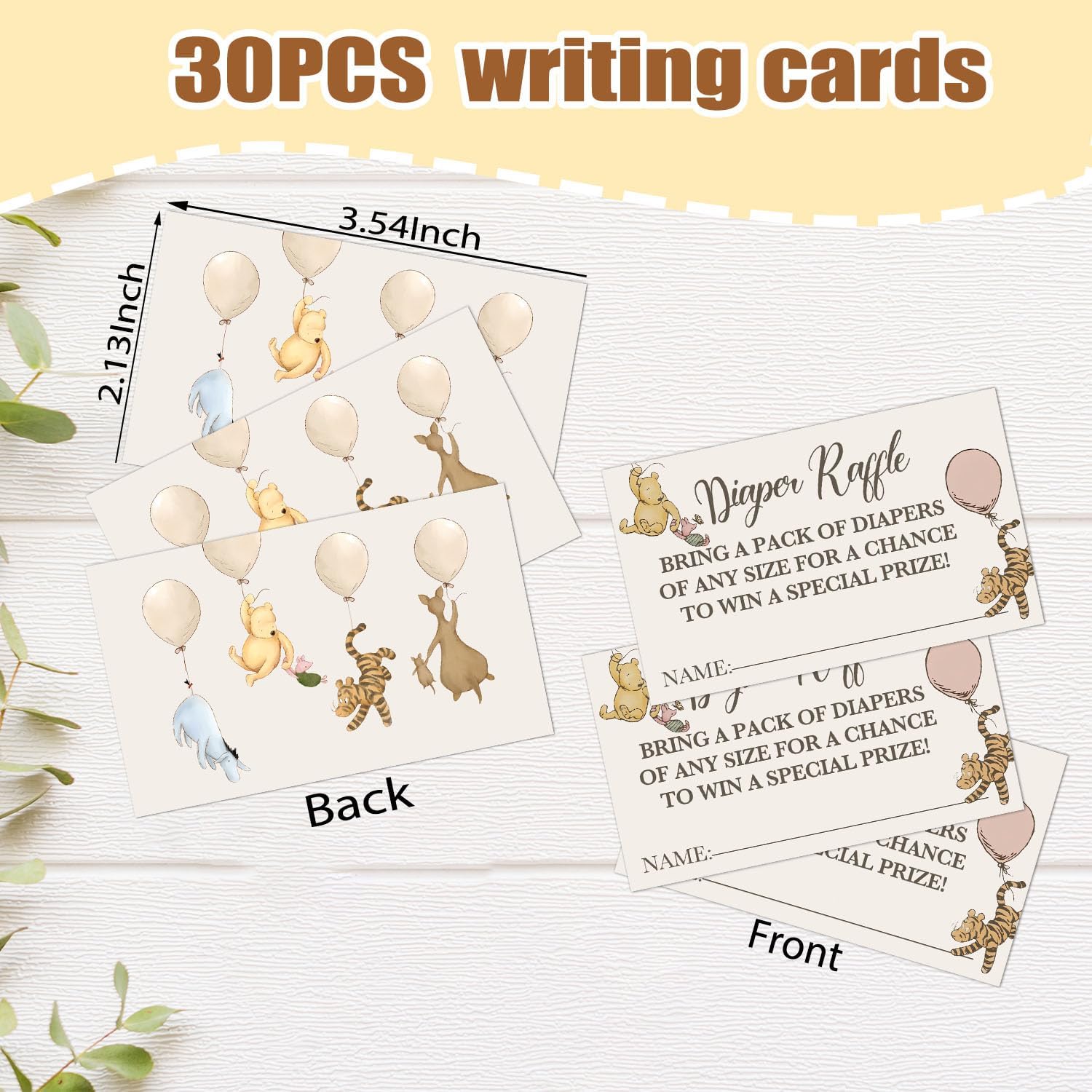 Winnie the Pooh Diaper Raffle Game Cards Set - 30 Double Sided Name Cards