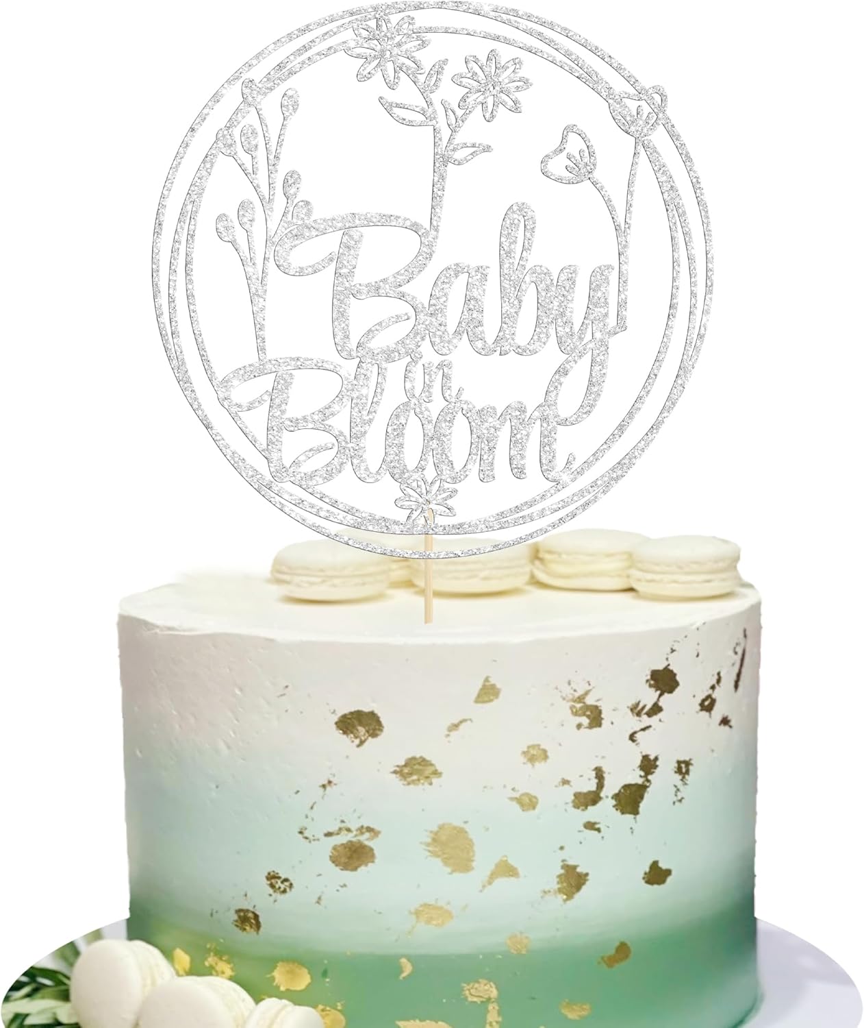 Gyufise Baby in Bloom Glitter Flower Cake Topper