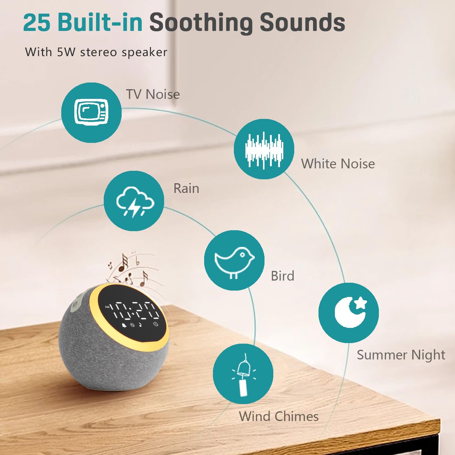 JALL White Noise Machine with Night Light and Alarm Clock