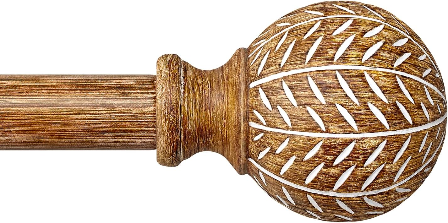 Boho Style Wood Grain Curtain Rod Set 36-88 Inches Natural Wood