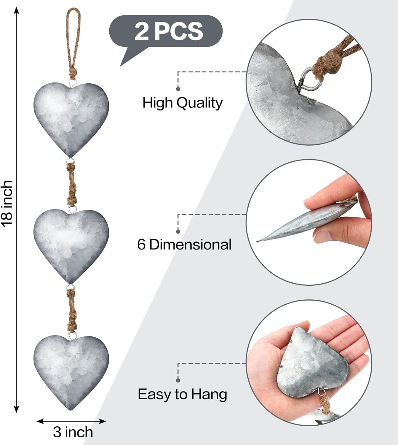 Moxweyeni 2 Piece Silver Metal Heart Wall Decor