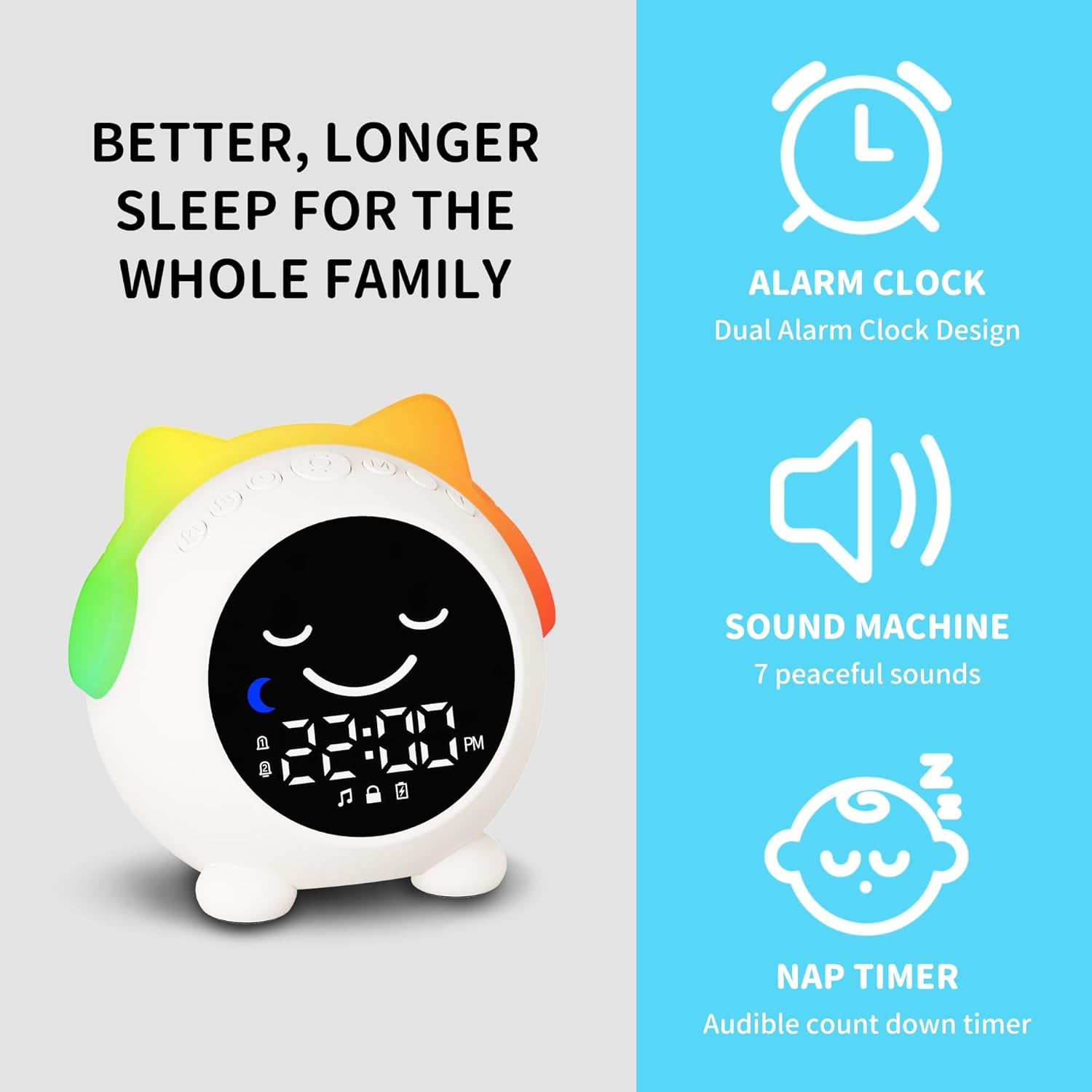White Noise Machine with Kids Alarm Clock and Night Light