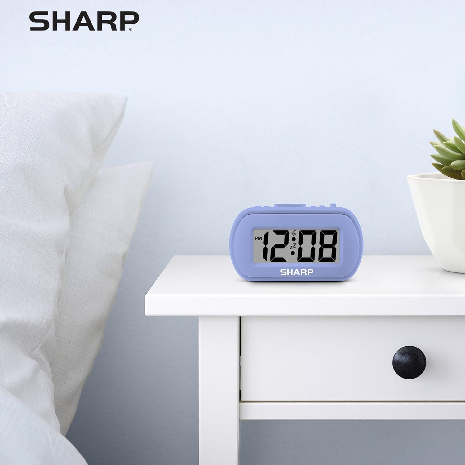 Sharp Digital Alarm Clock with Blue Backlight and Soft Tactile Finish