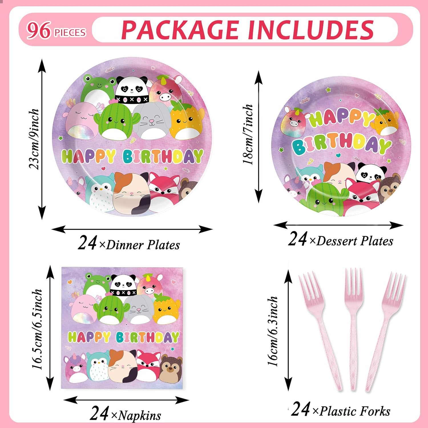 96Pcs Cute Animal Birthday Decorations Set