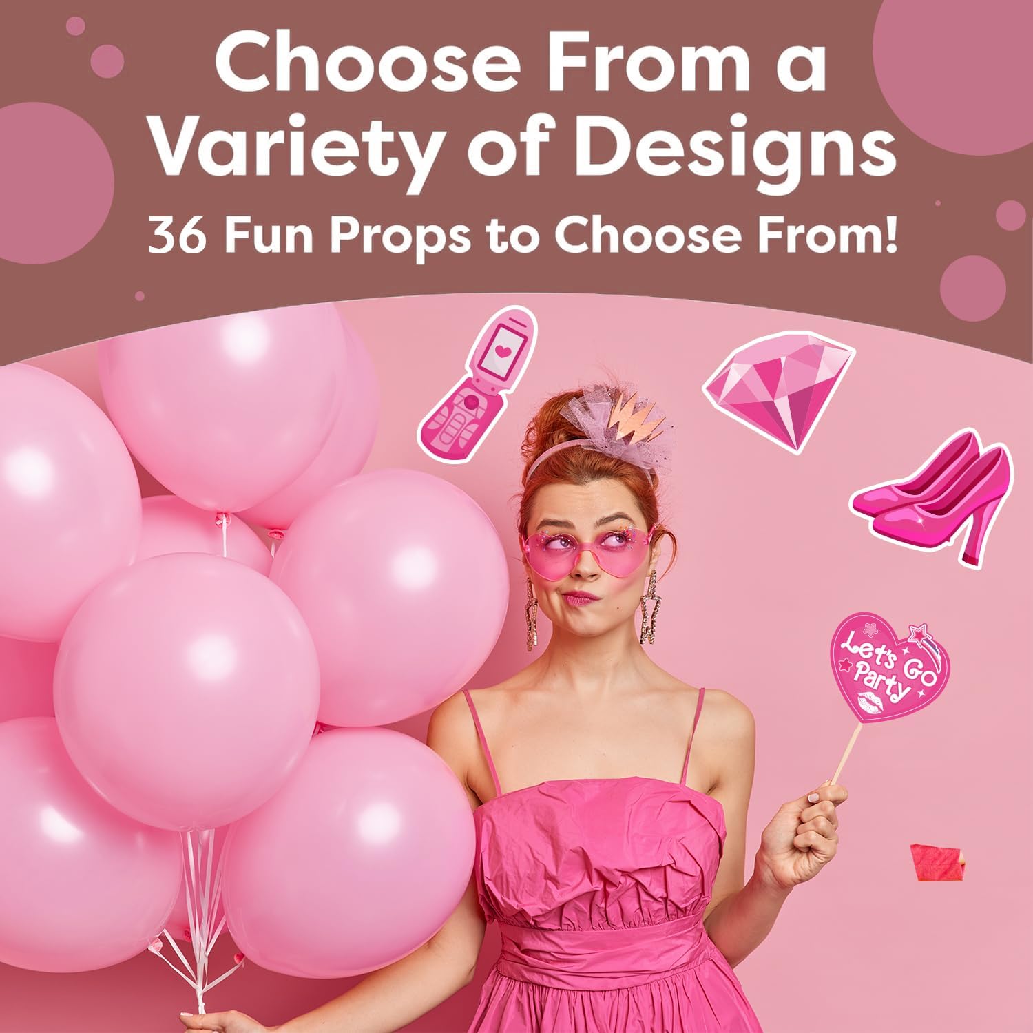 36Pcs Hot Pink Photo Booth Props for Girls Parties