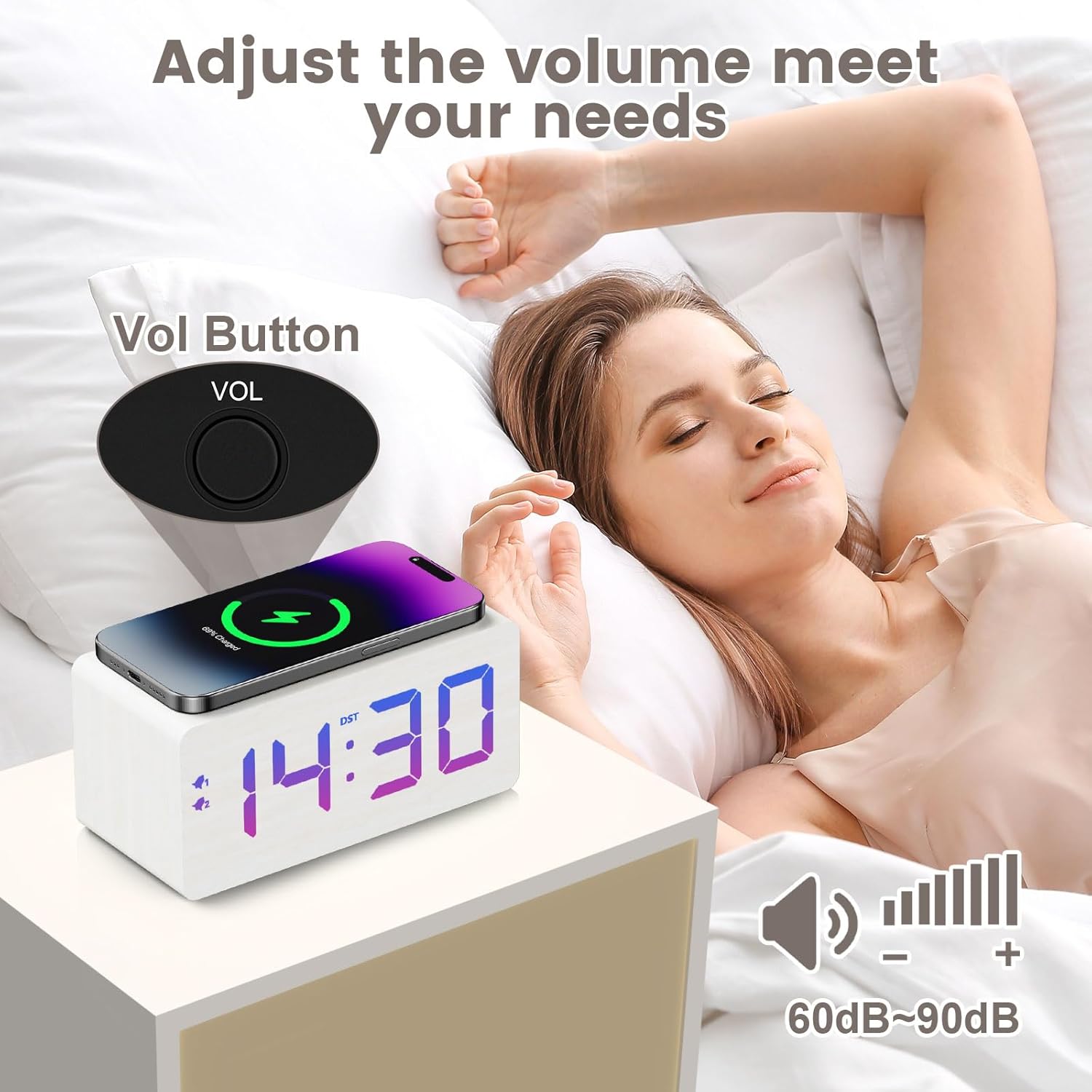 URAYCO Wooden Digital Alarm Clock with RGB Display and Fast Charging