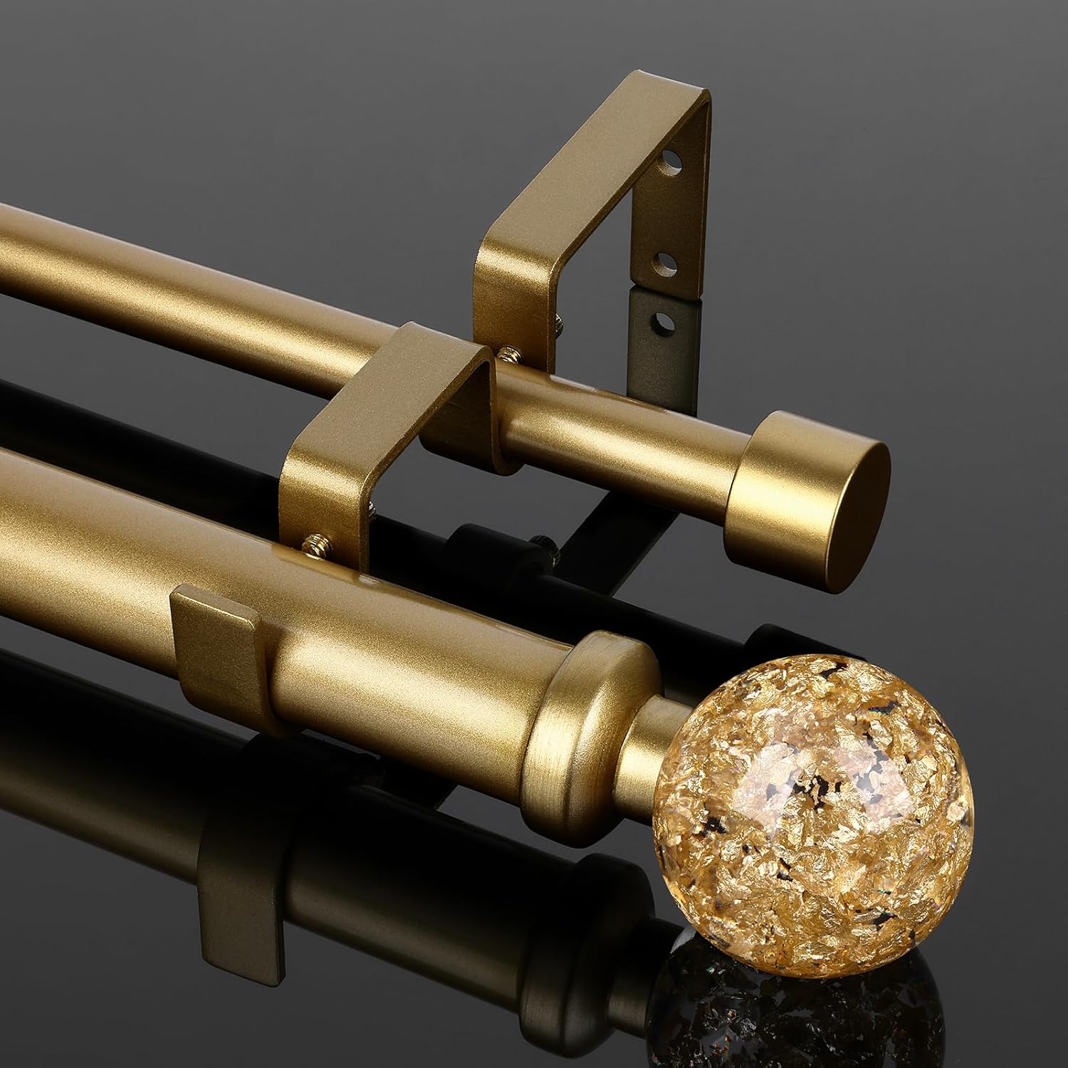 JRZOO Gold Double Curtain Rod for Windows 36-72 Inch