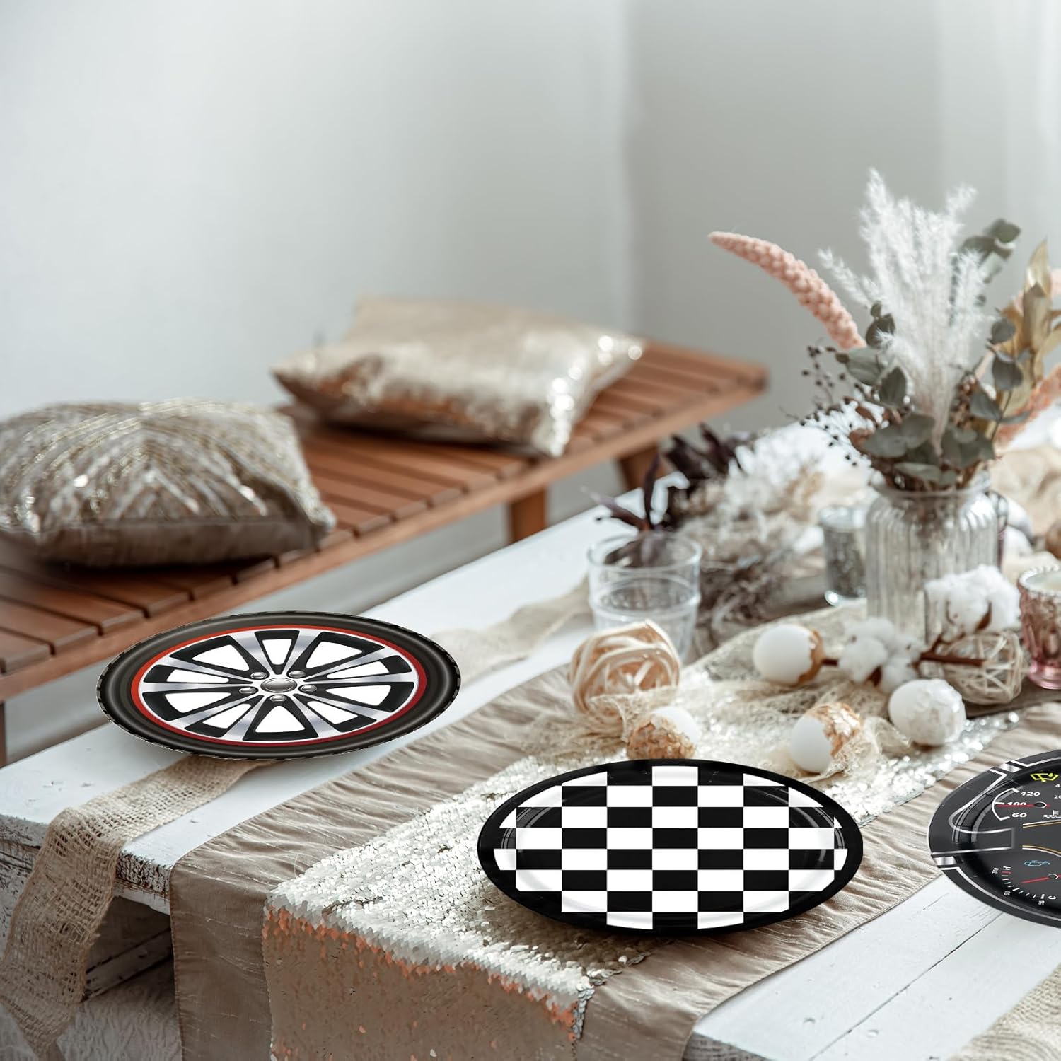 Race Car Birthday Decorations 48PCS Checked Plates and Tableware