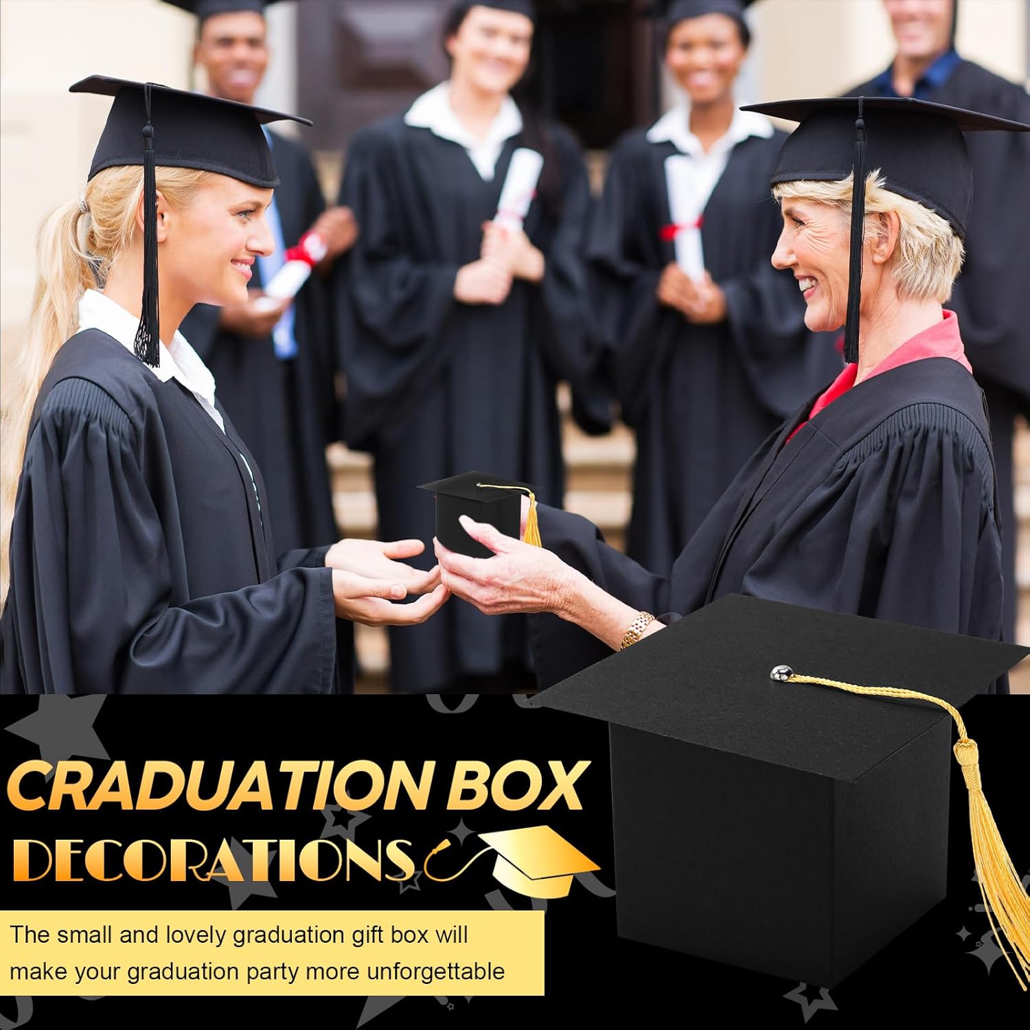 TaoBary Graduation Cap Candy Boxes Set of 12 Black
