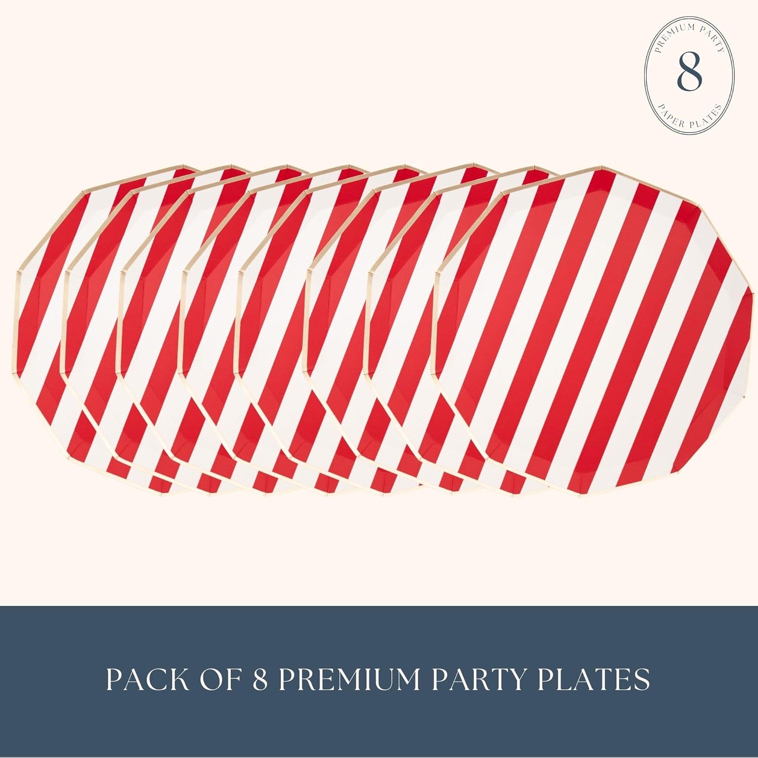 Red Cabana Stripe Paper Plates 105 Inch Pack of 8