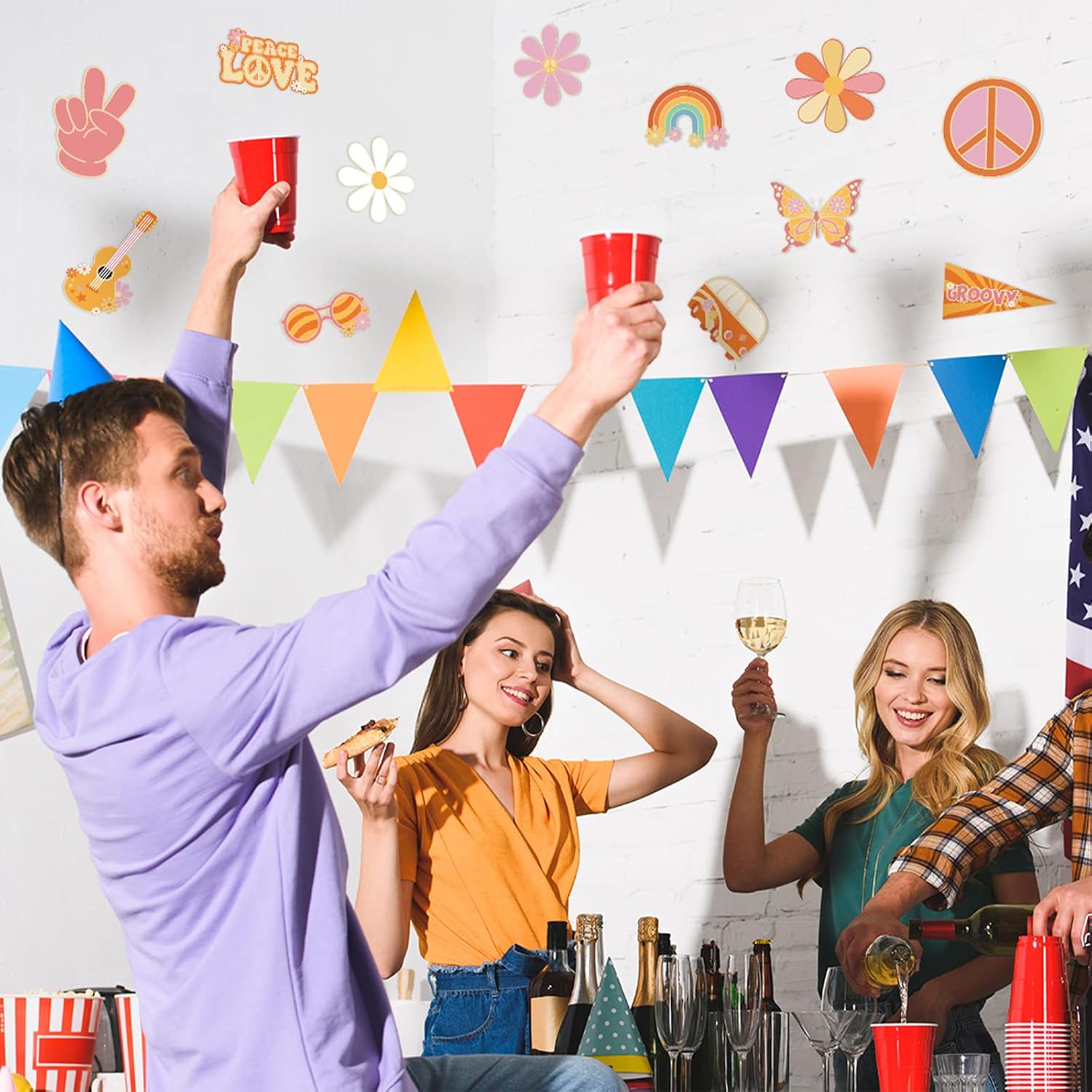 Colarr 60 Pieces Groovy Retro Hippie Party Cutouts