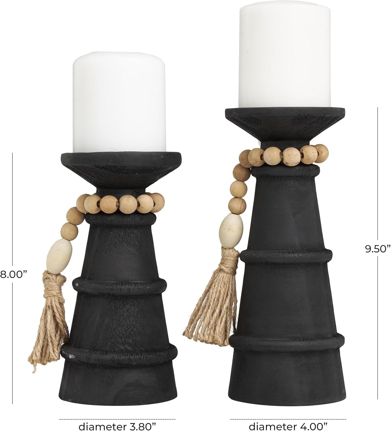 Deco 79 Black Matte Wood Candle Holder Set of 2