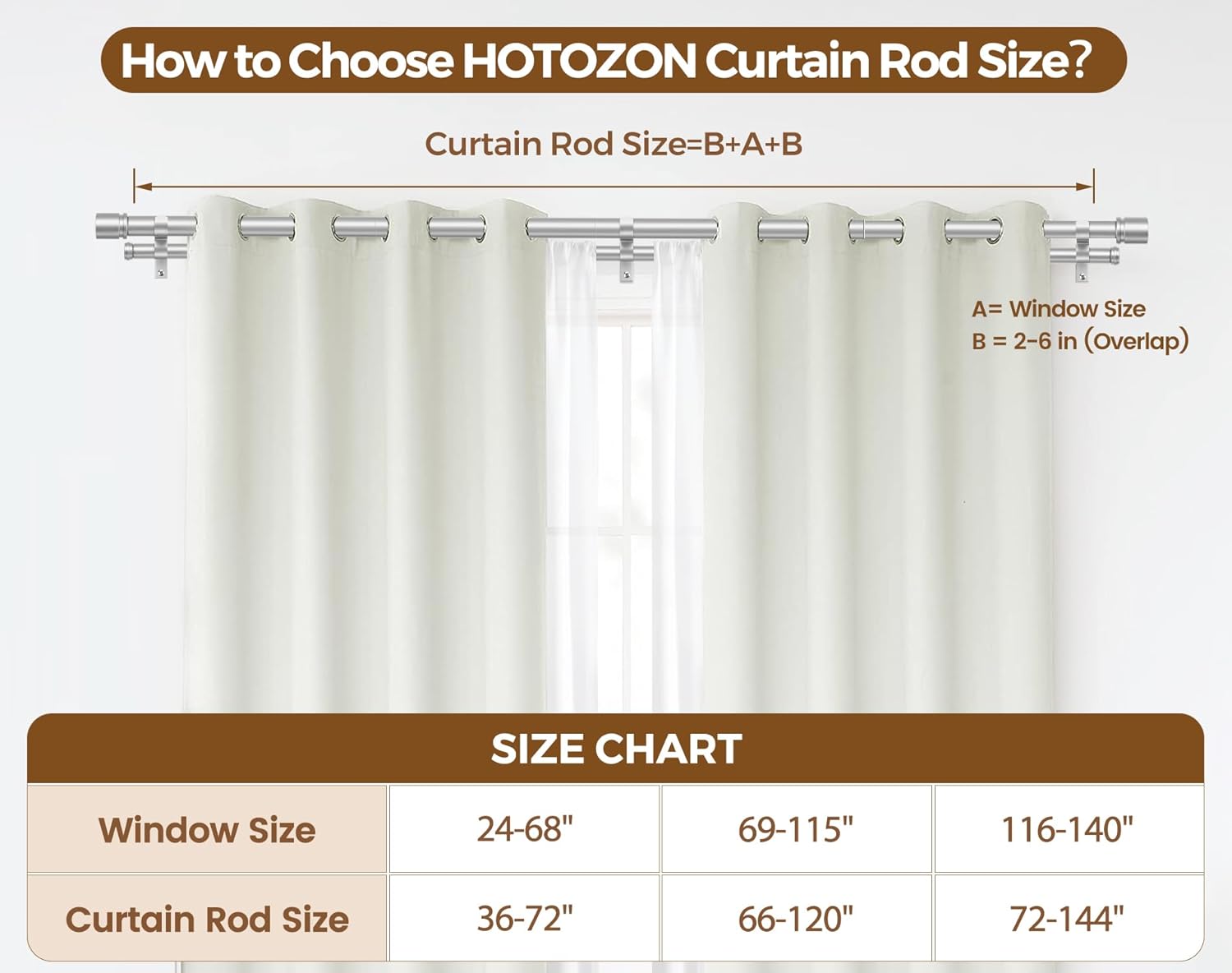 Hotozon Double Curtain Rods 72-144 Inch Silver
