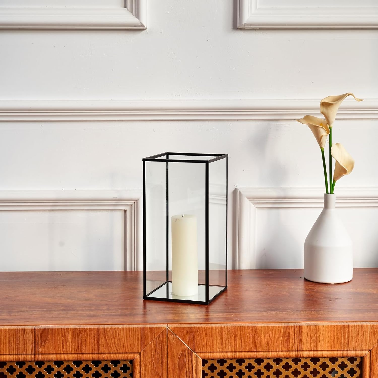 PHOSPHOR Glass Hurricane Candle Holder Set of 3 Black
