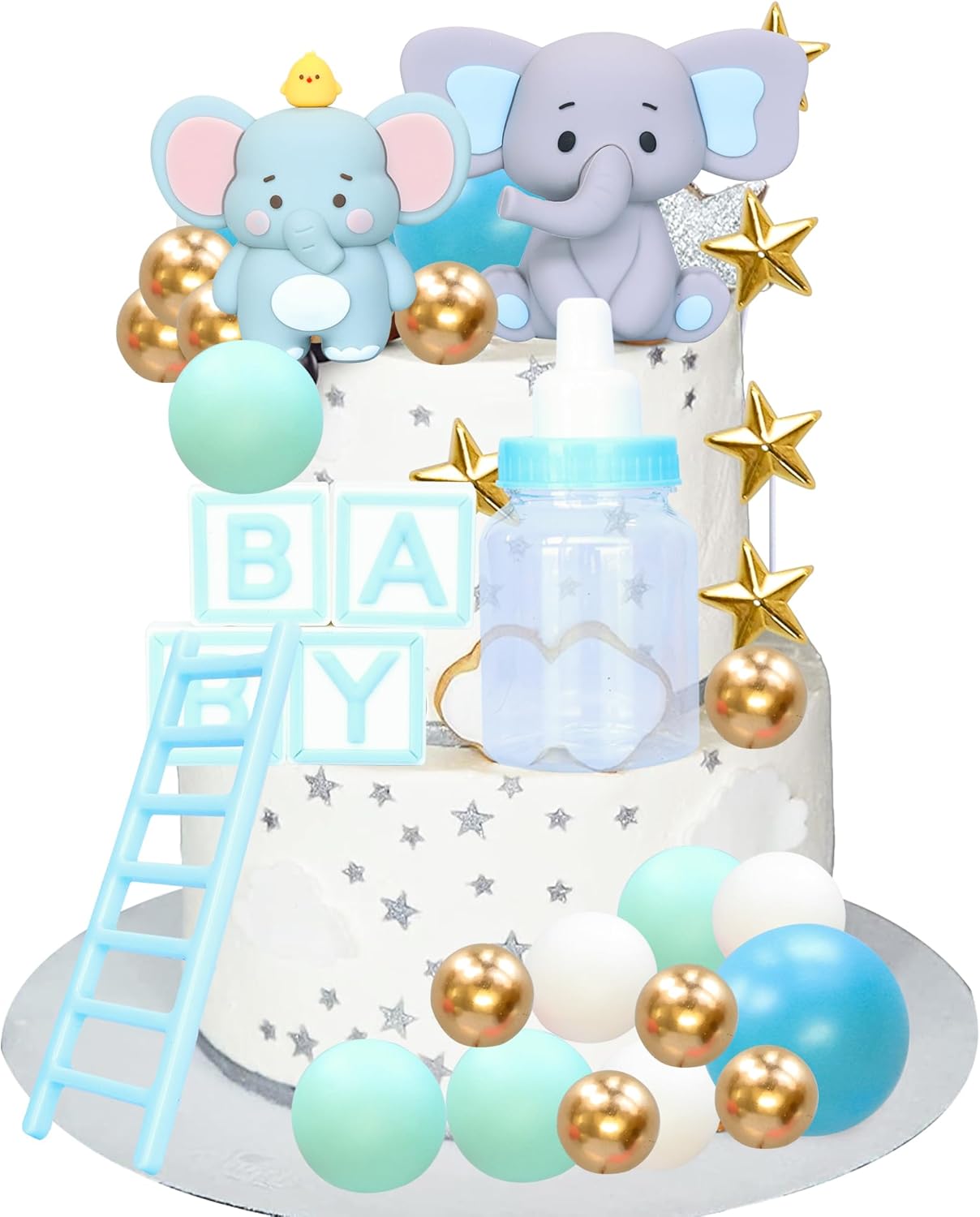 Gyufise 33Pcs Baby Elephant Cake Topper 3D Decorations