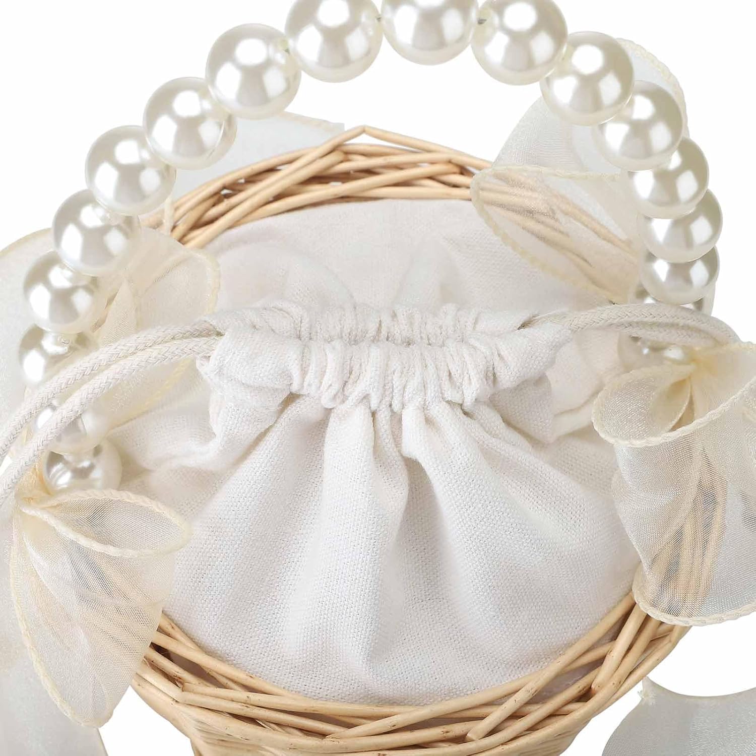 Classic Pearl Woven Hand Basket for Wedding Ceremony