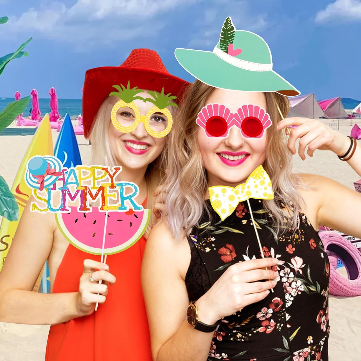 SUNBEAUTY 12 Pcs Summer Photo Booth Props