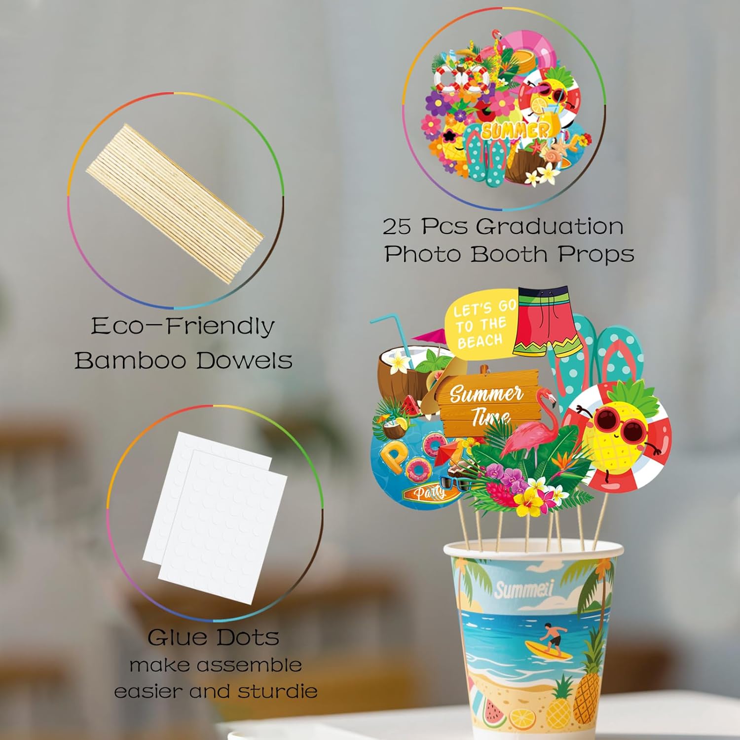 JOJO FLY 25 Pcs Summer Pool Beach Photo Booth Props