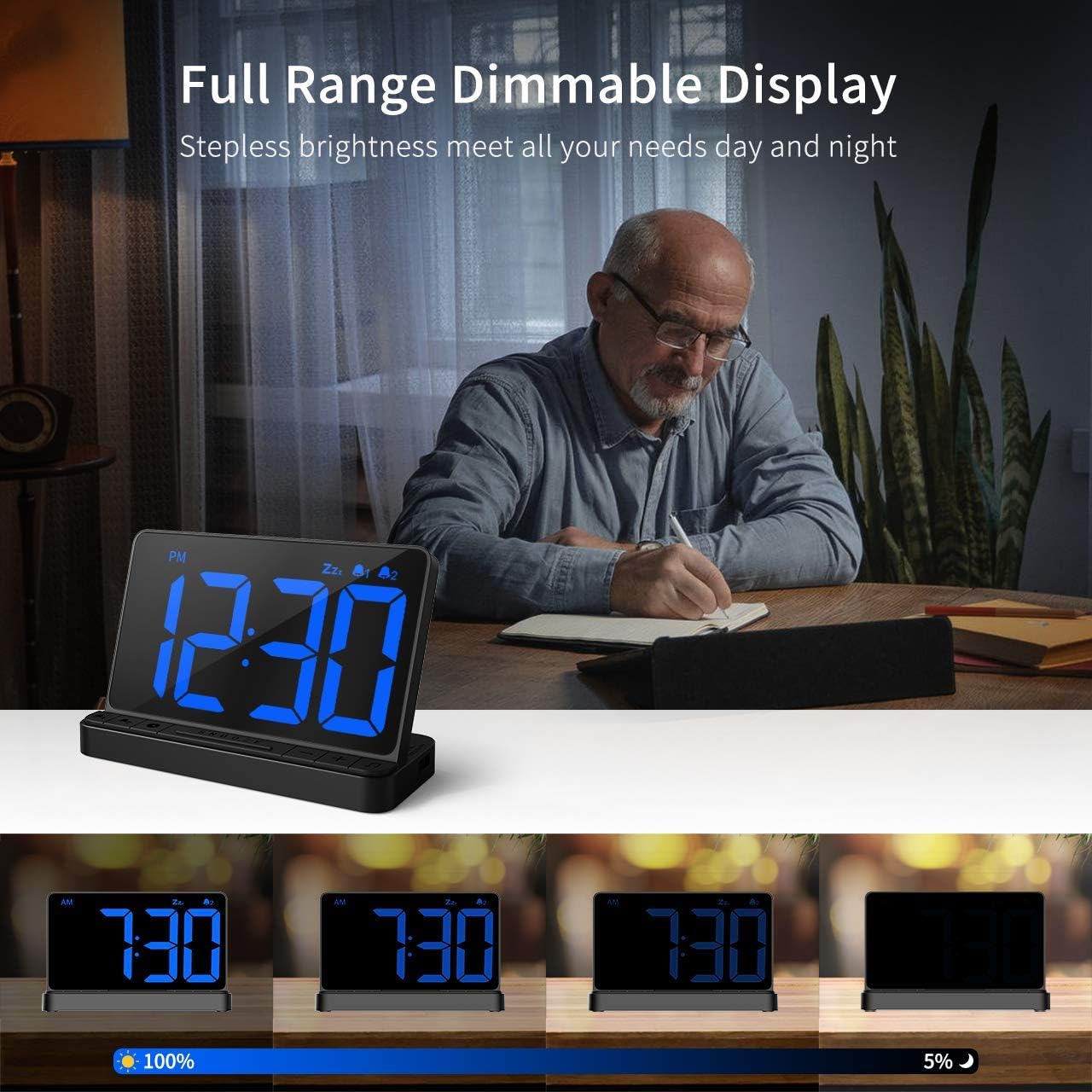 NOKLEAD Digital Alarm Clock with 2 Alarms and Snooze