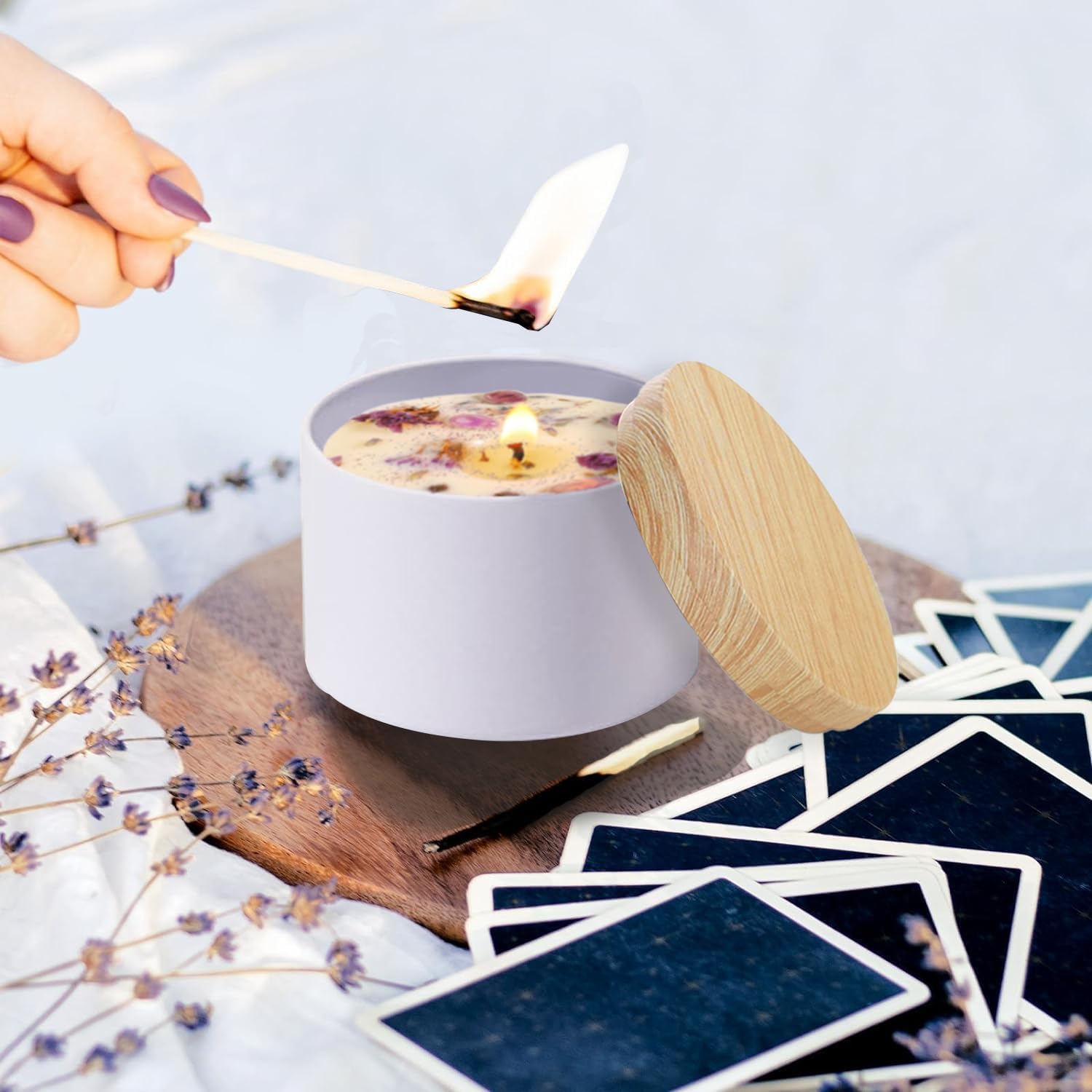 ABK 4oz White Candle Tins 24PCS Matte Metal Jars With Wood Grain Lids