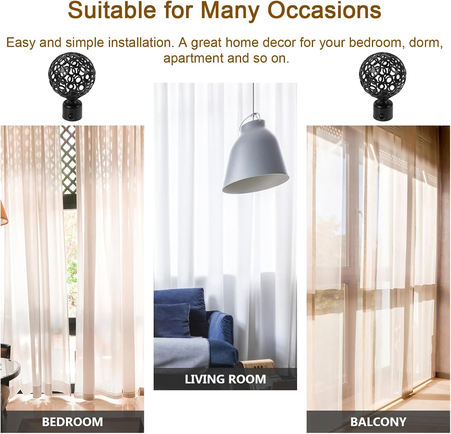 DOITOOL 2Pcs Curtain Finials Black Metal Rod Ends for 2cm Diameter
