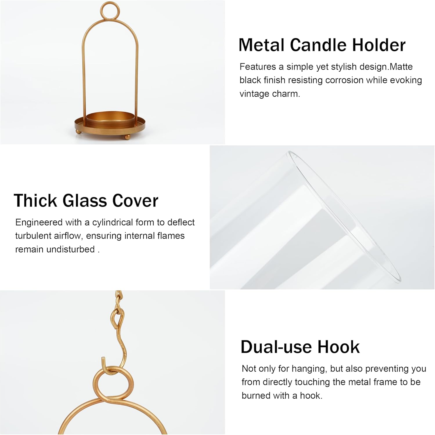 Glass Hurricane Candle Holder Set of 2 with Antique Brass Finish