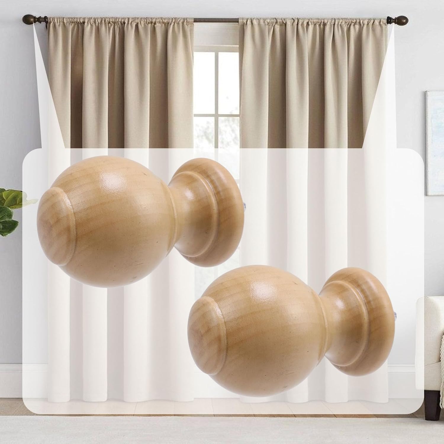 T Tulead Wood Curtain Rod Finials Pack of 2