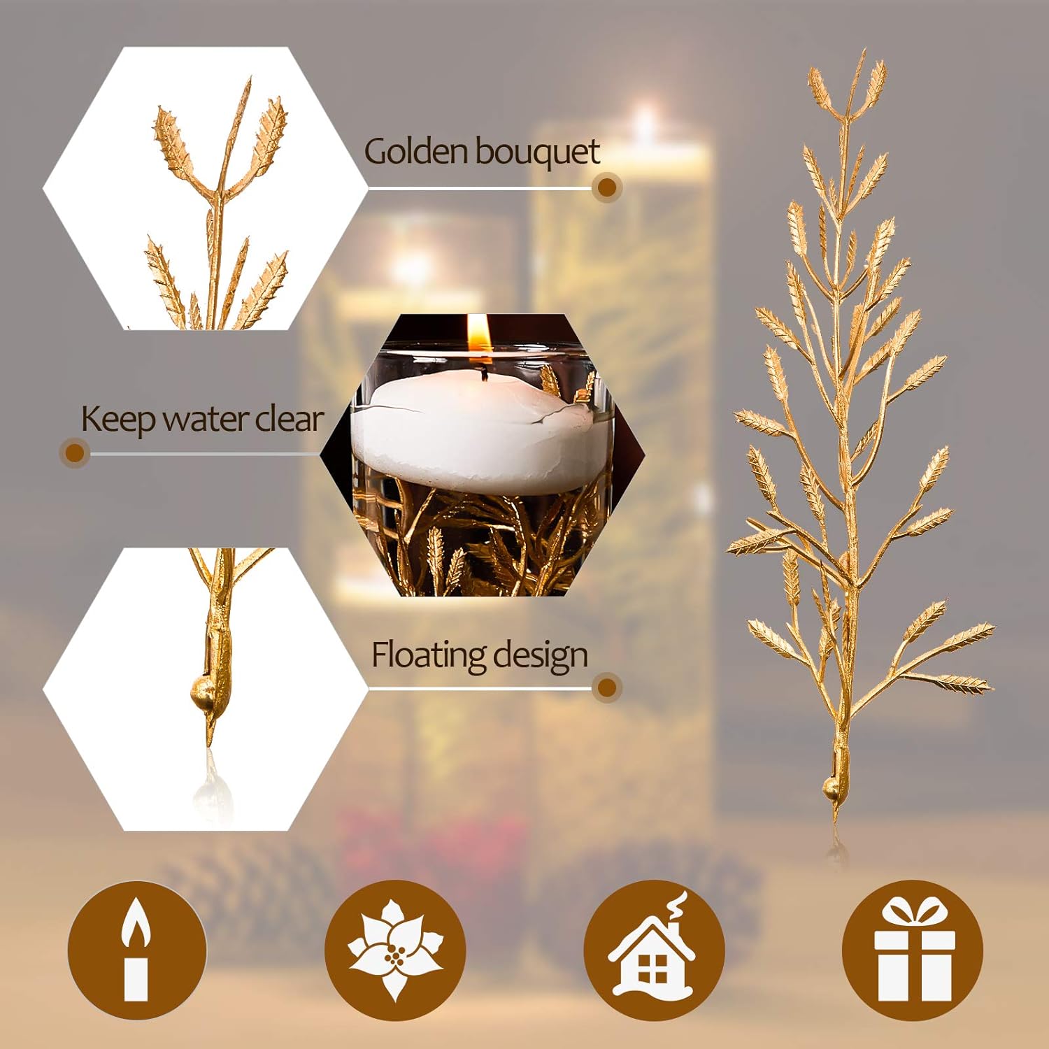 50 Pieces Gold Faux Flowers for Floating Candles and Centerpieces