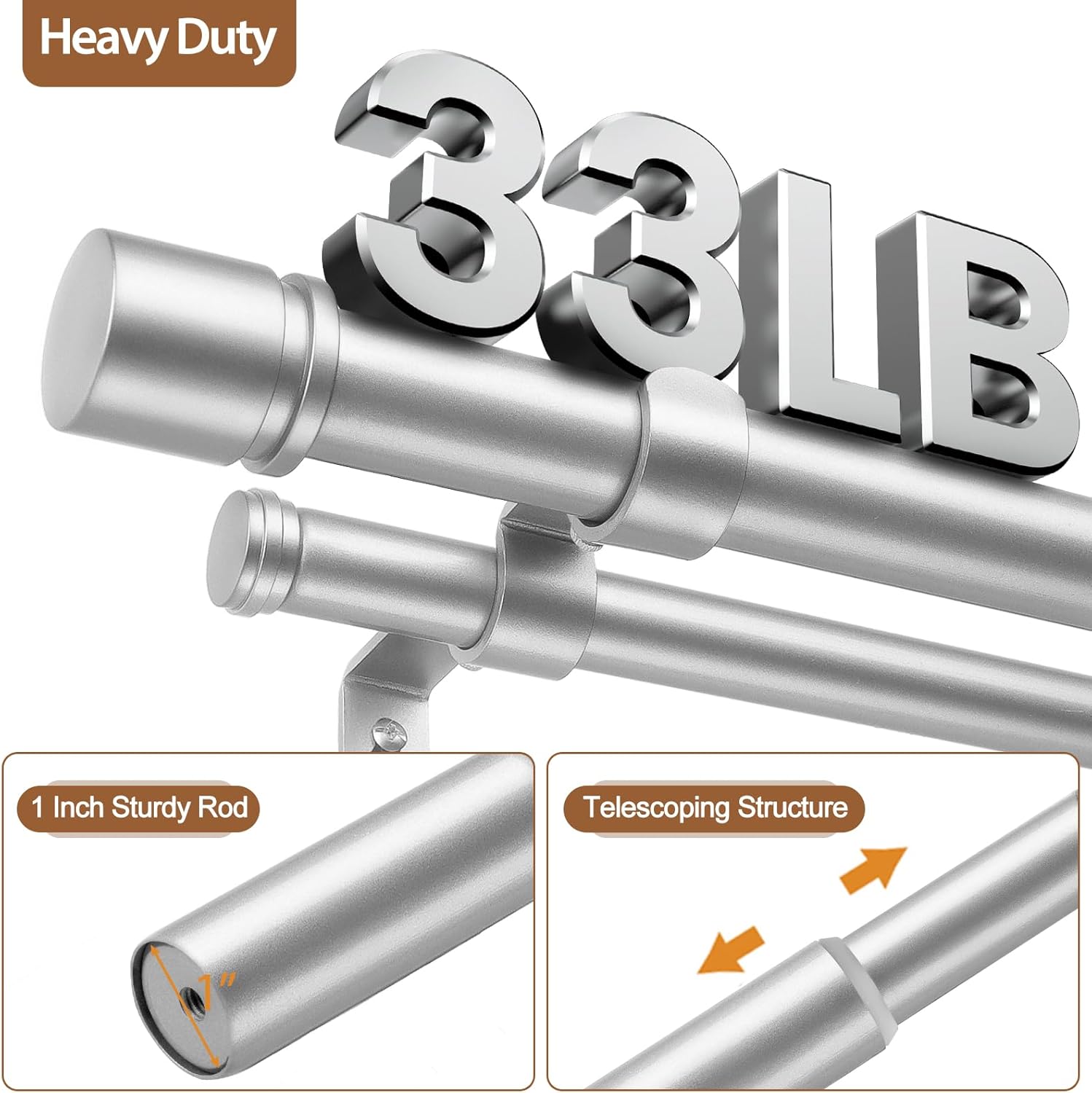 Hotozon Double Curtain Rods 72-144 Inch Silver