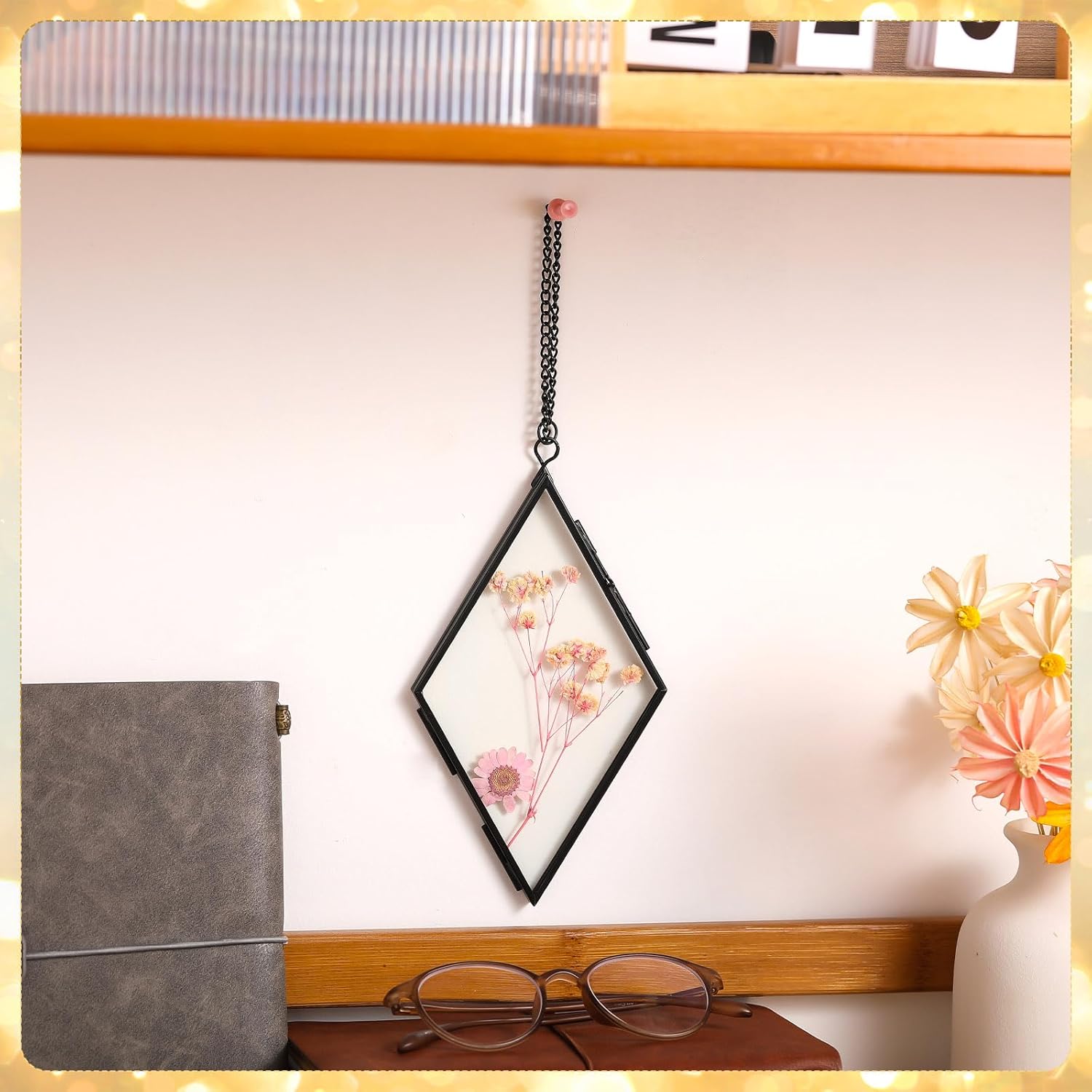 Qunclay 4Pc Floating Glass Frame Rhombus Wall Art Display