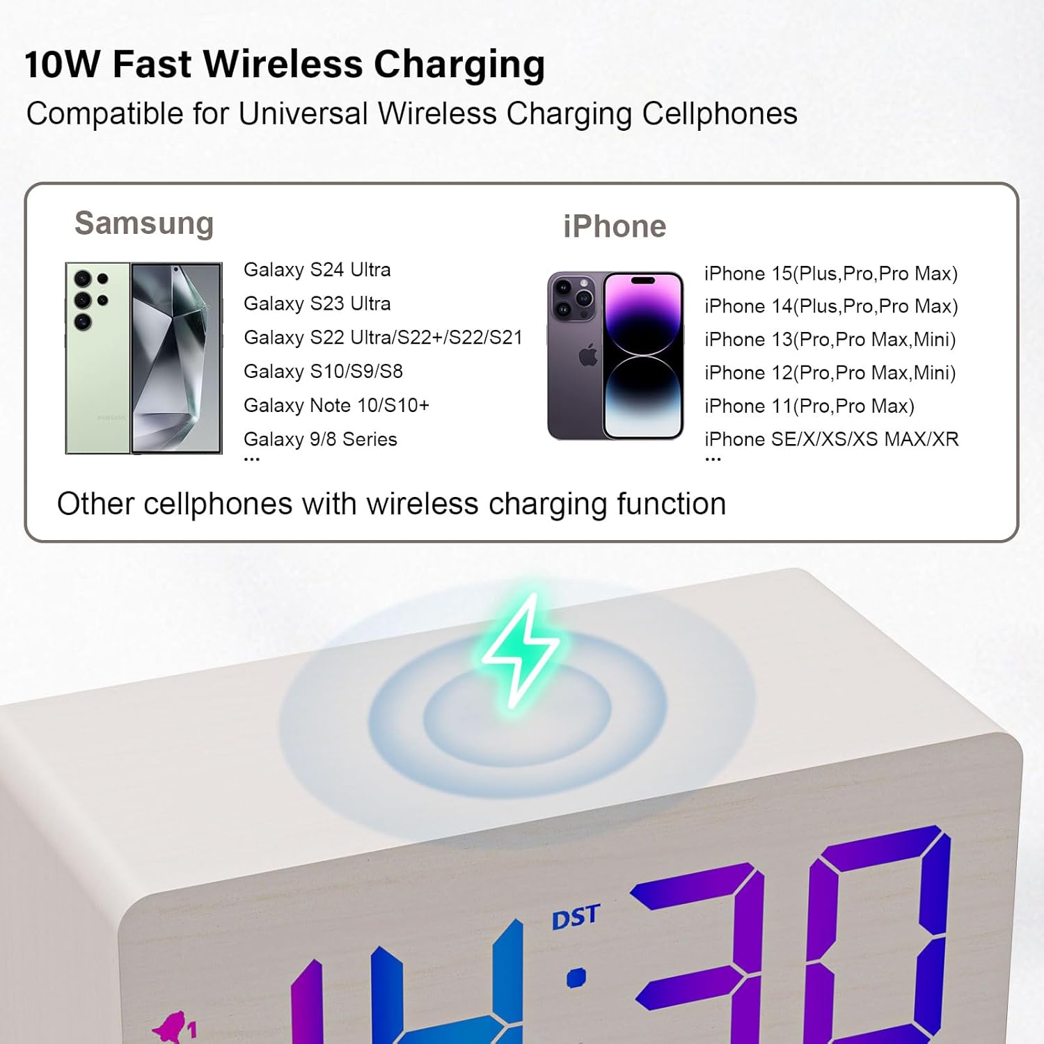 URAYCO Wooden Digital Alarm Clock with RGB Display and Fast Charging