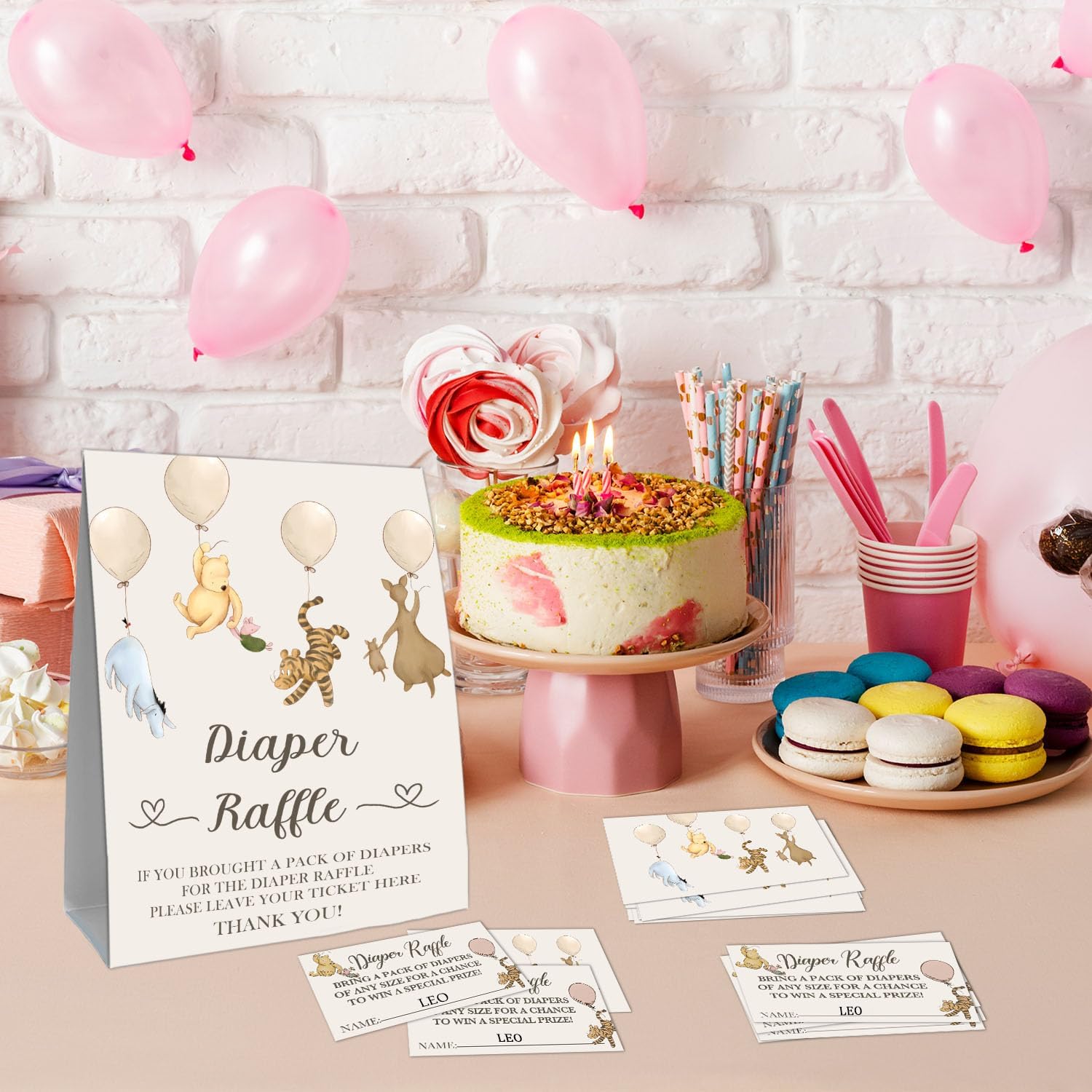 Winnie the Pooh Diaper Raffle Game Cards Set - 30 Double Sided Name Cards