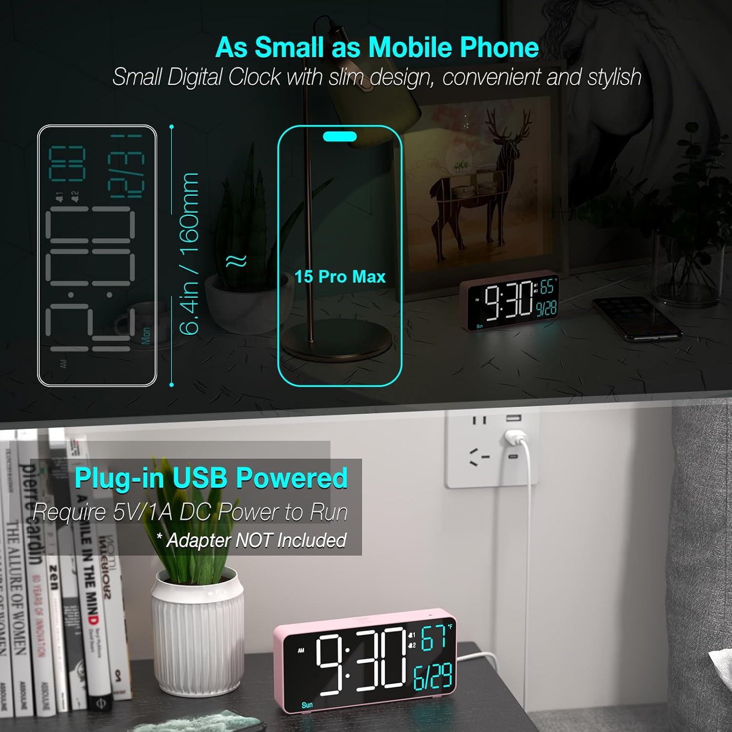 Kosumosu Pink Digital Alarm Clock with Dual Alarms