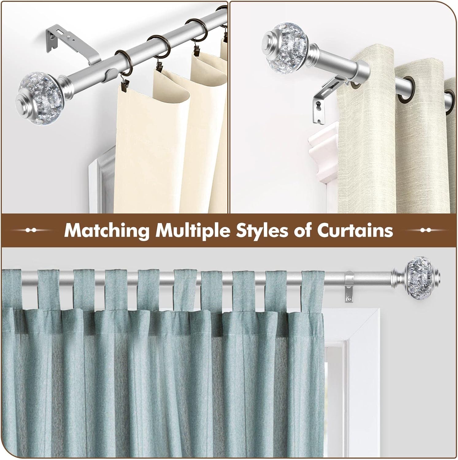 2 Pack Window Finials for 1 or 78 Inch Curtain Rods