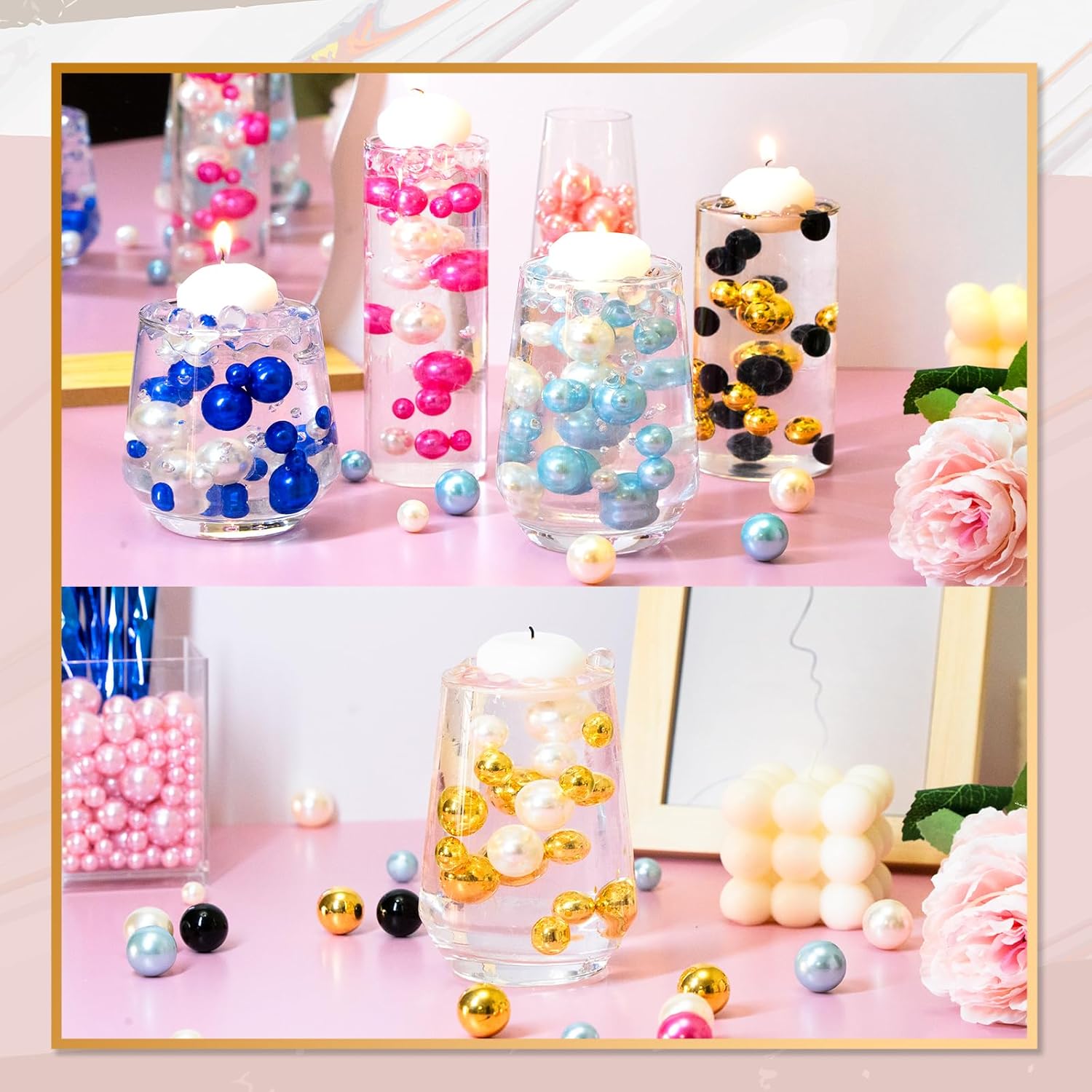 300Pcs White No Hole Faux Pearl Vase Filler Beads