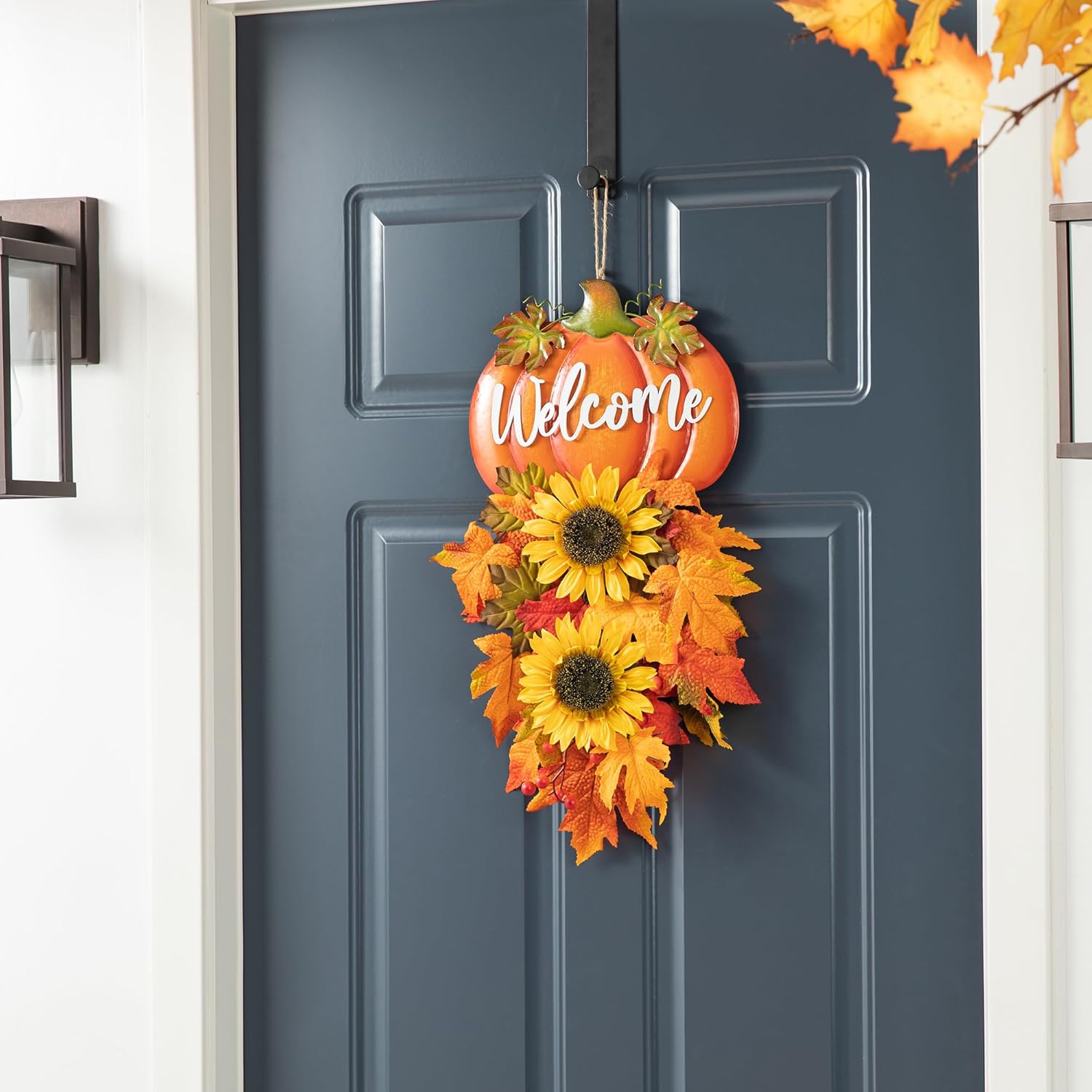 Glitzhome 225 Inch Fall Metal Pumpkin Sunflower Wall Decor
