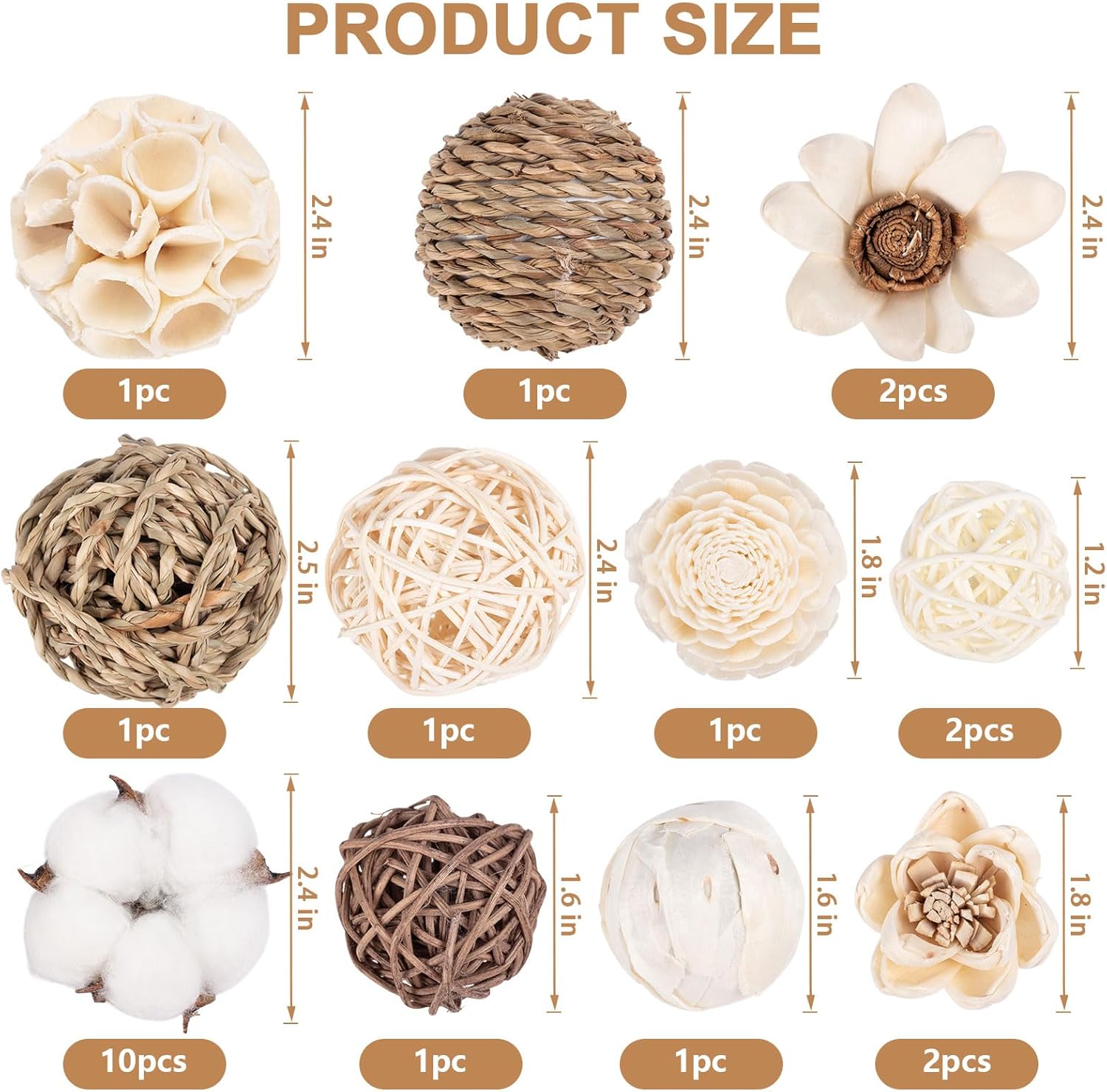 23Pcs Woven Rattan Decorative Balls for Vase Fillers