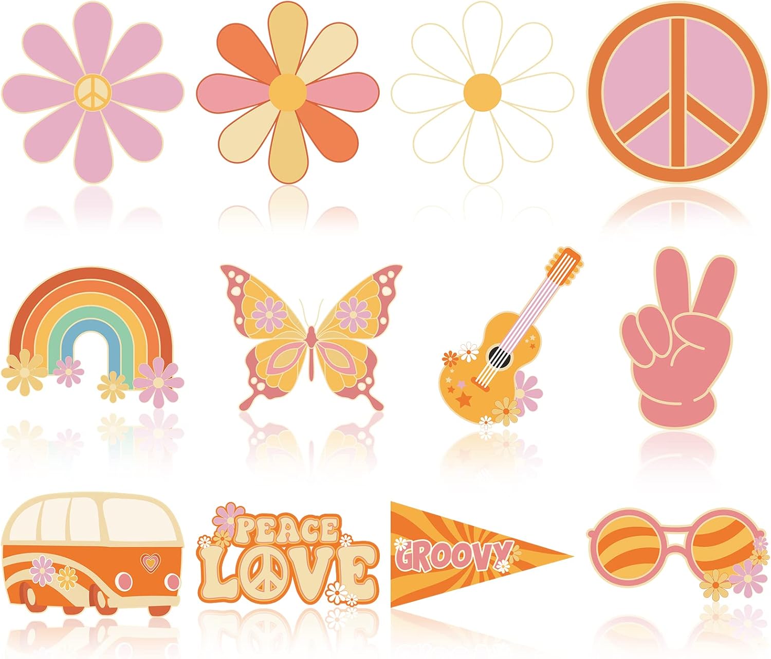 Colarr 60 Pieces Groovy Retro Hippie Party Cutouts
