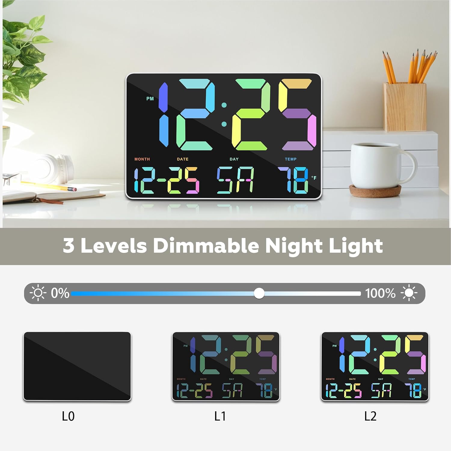 Amgico RGB Digital Alarm Clock with Snooze and Temperature Display