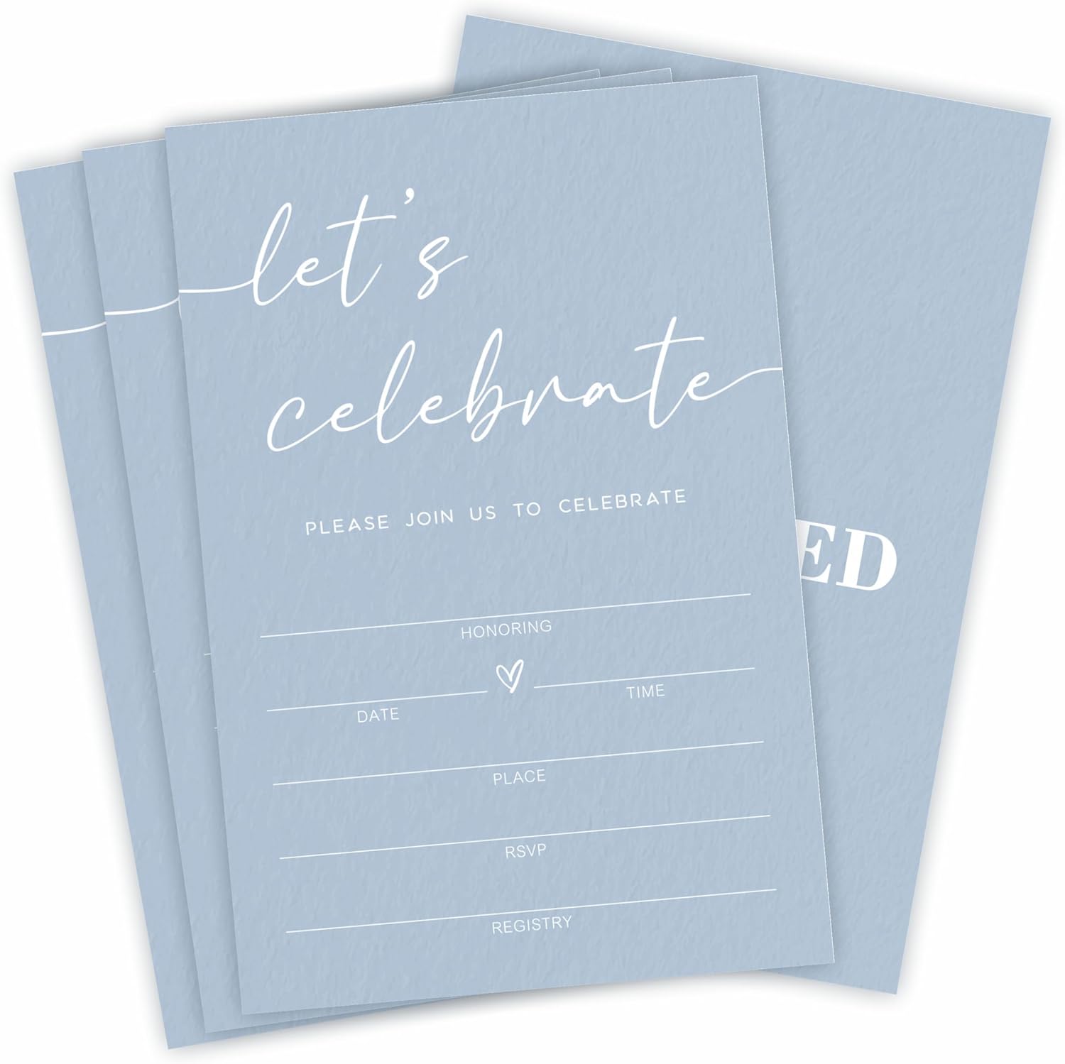Lets Celebrate Party Invitations 25 Pcs Blue Minimalist Card Set