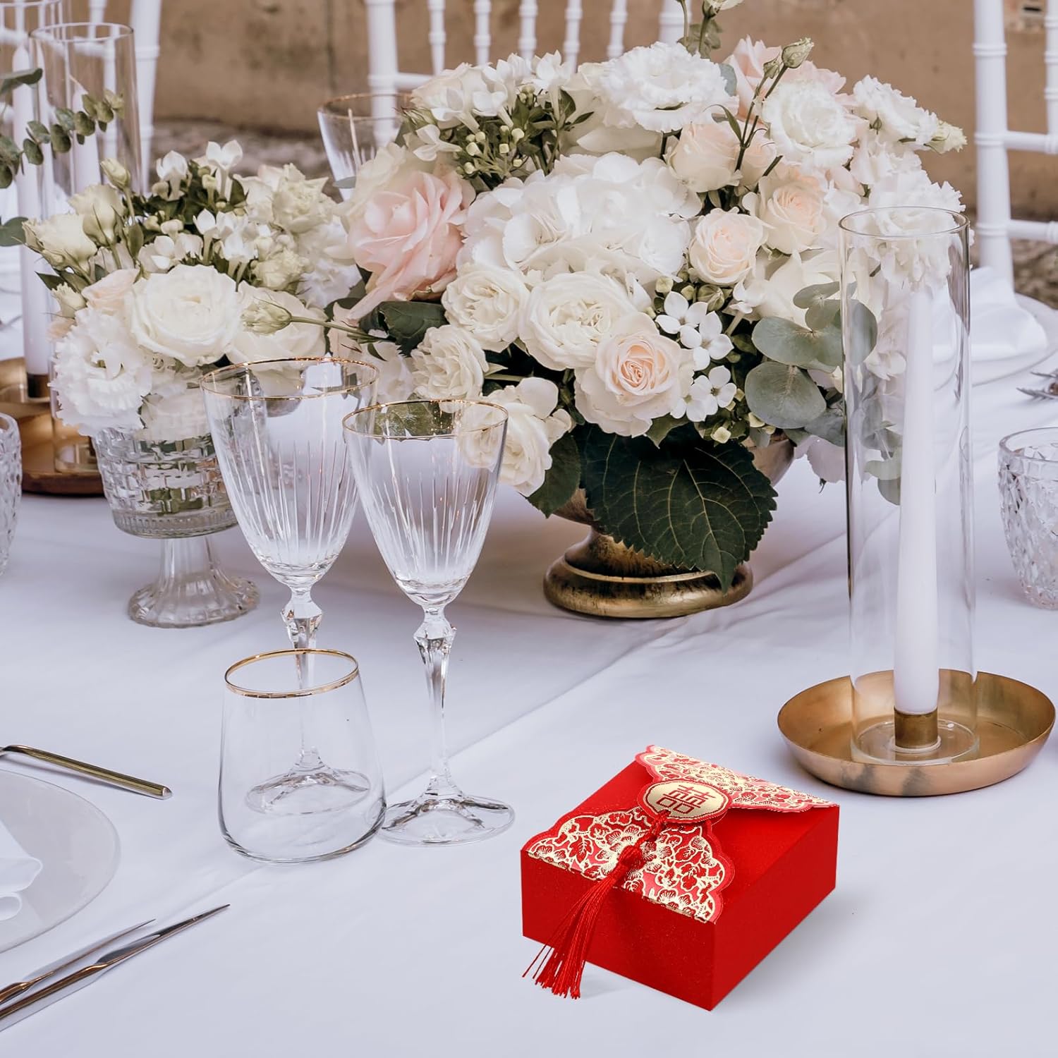 80 Pcs Red Wedding Candy Box with Tassel
