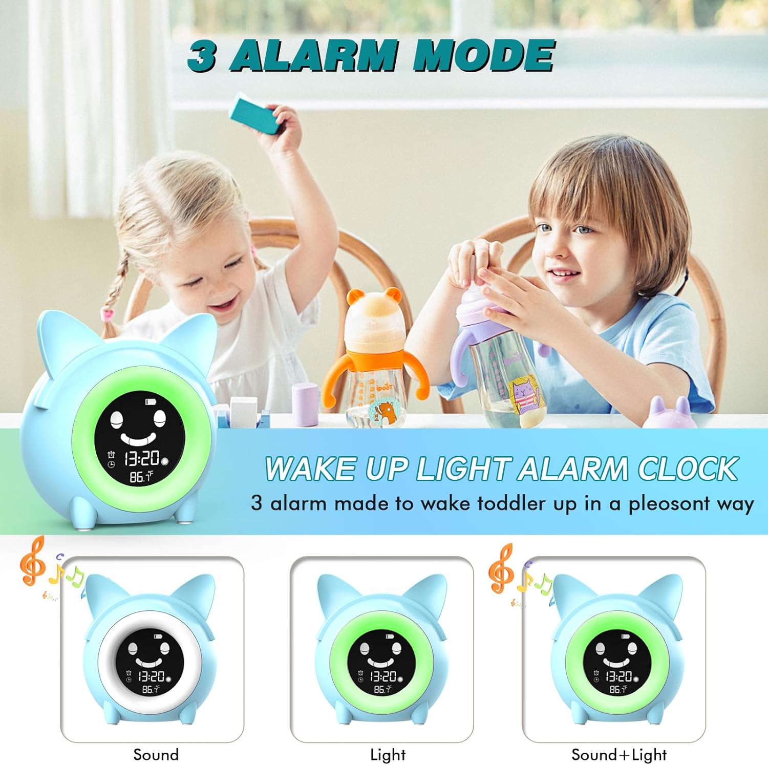 Yariaii Kids Alarm Clock with Night Light and Sleep Sounds