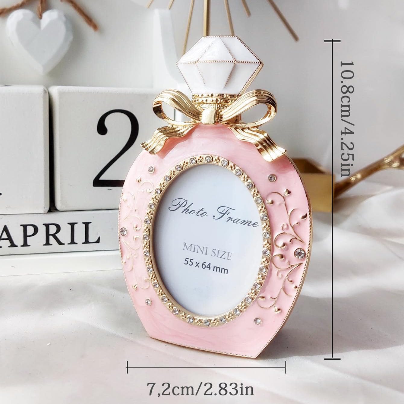 Mini Perfume Bottle Shaped Metal Photo Frame Pink